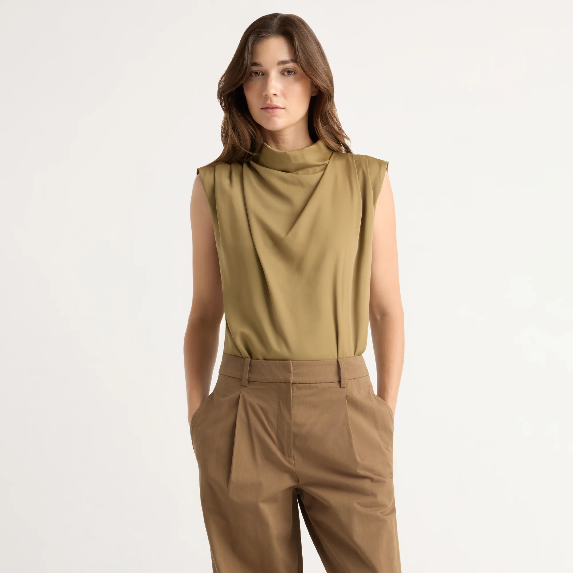Allegra Gathered-Neck Sleeveless Blouse