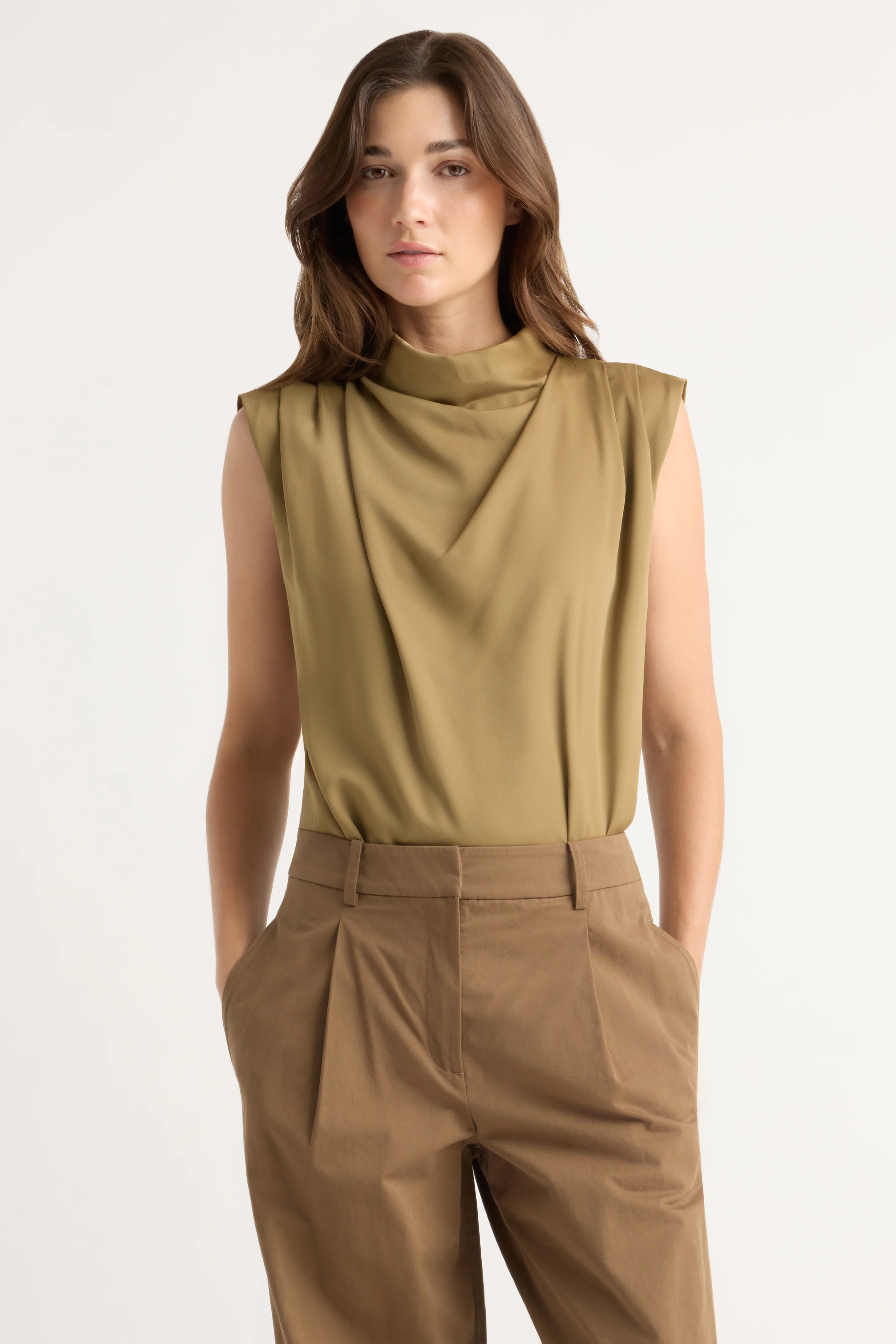 Allegra Gathered-Neck Sleeveless Blouse - Image 2