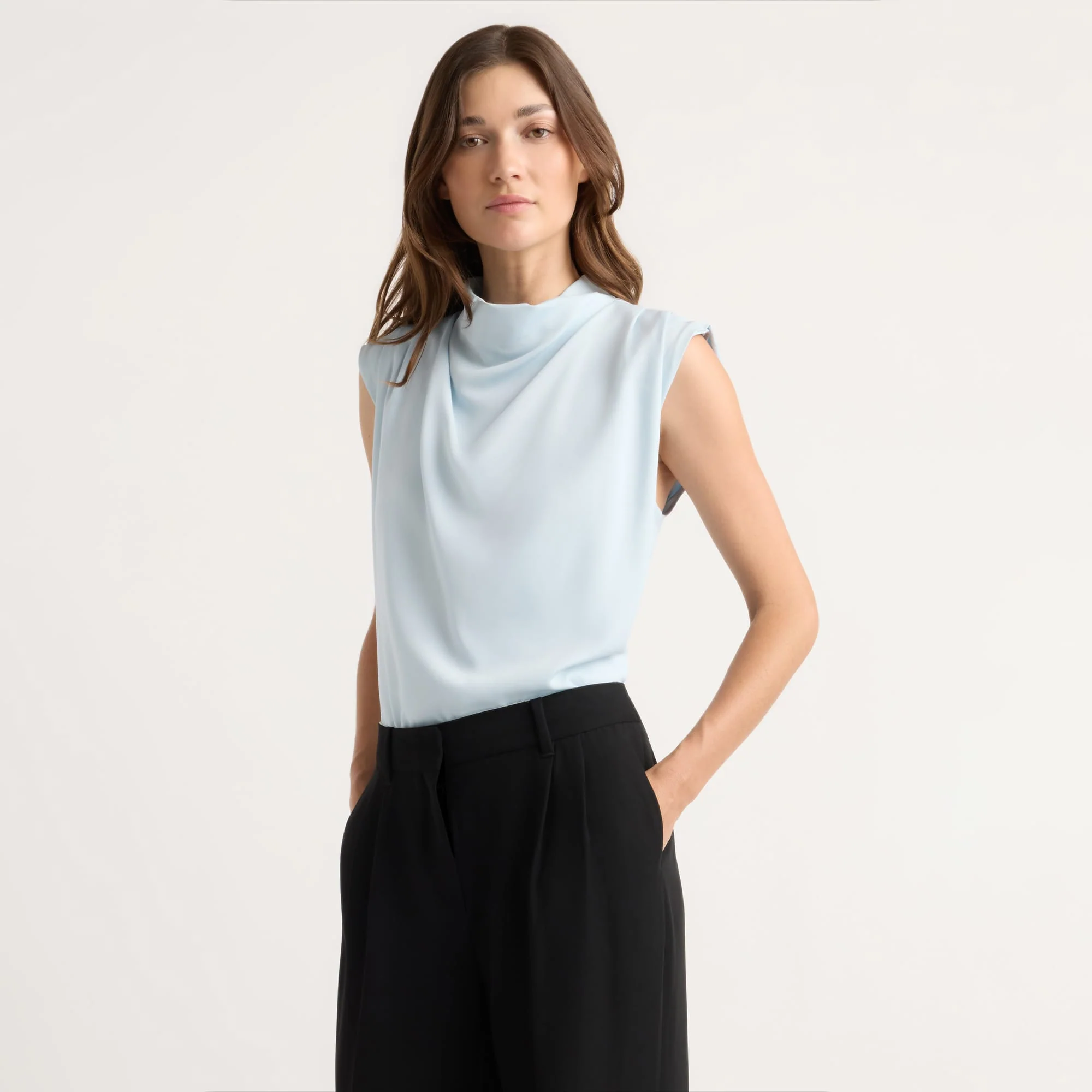 Allegra Gathered-Neck Sleeveless Blouse