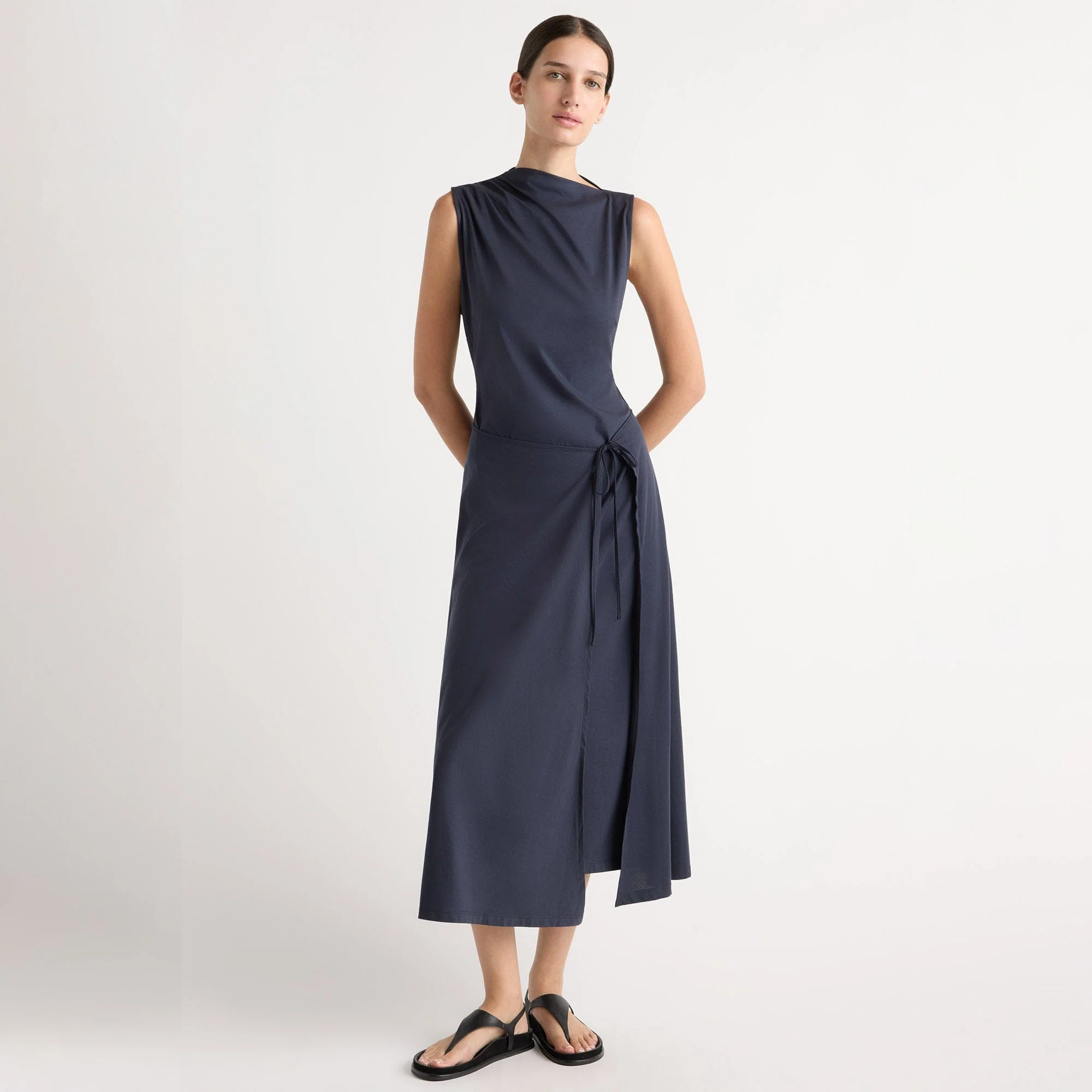 Amelia Asymmetric-Neck Wrap Dress