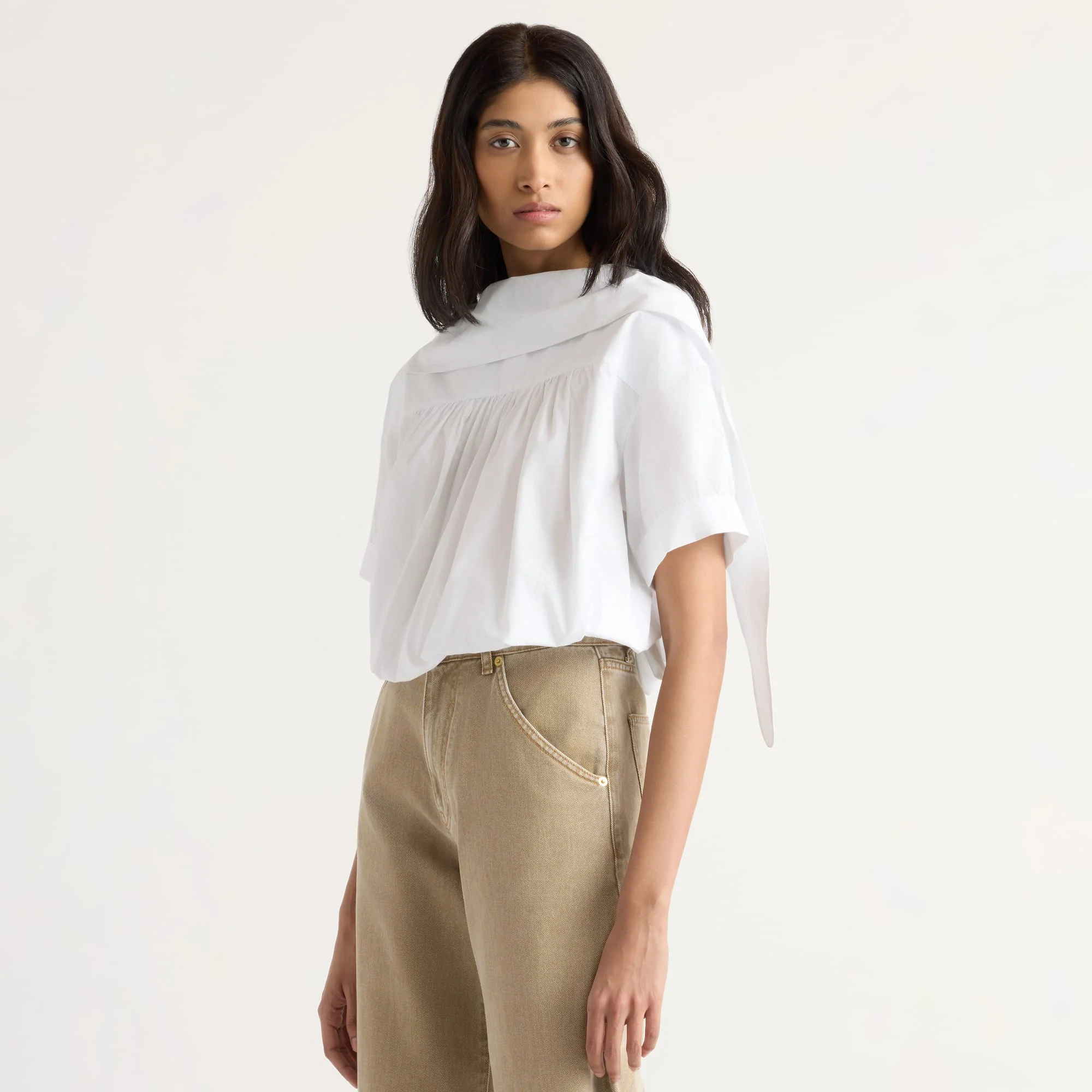 Bronte Foldover Scarf-Neck Tunic Top