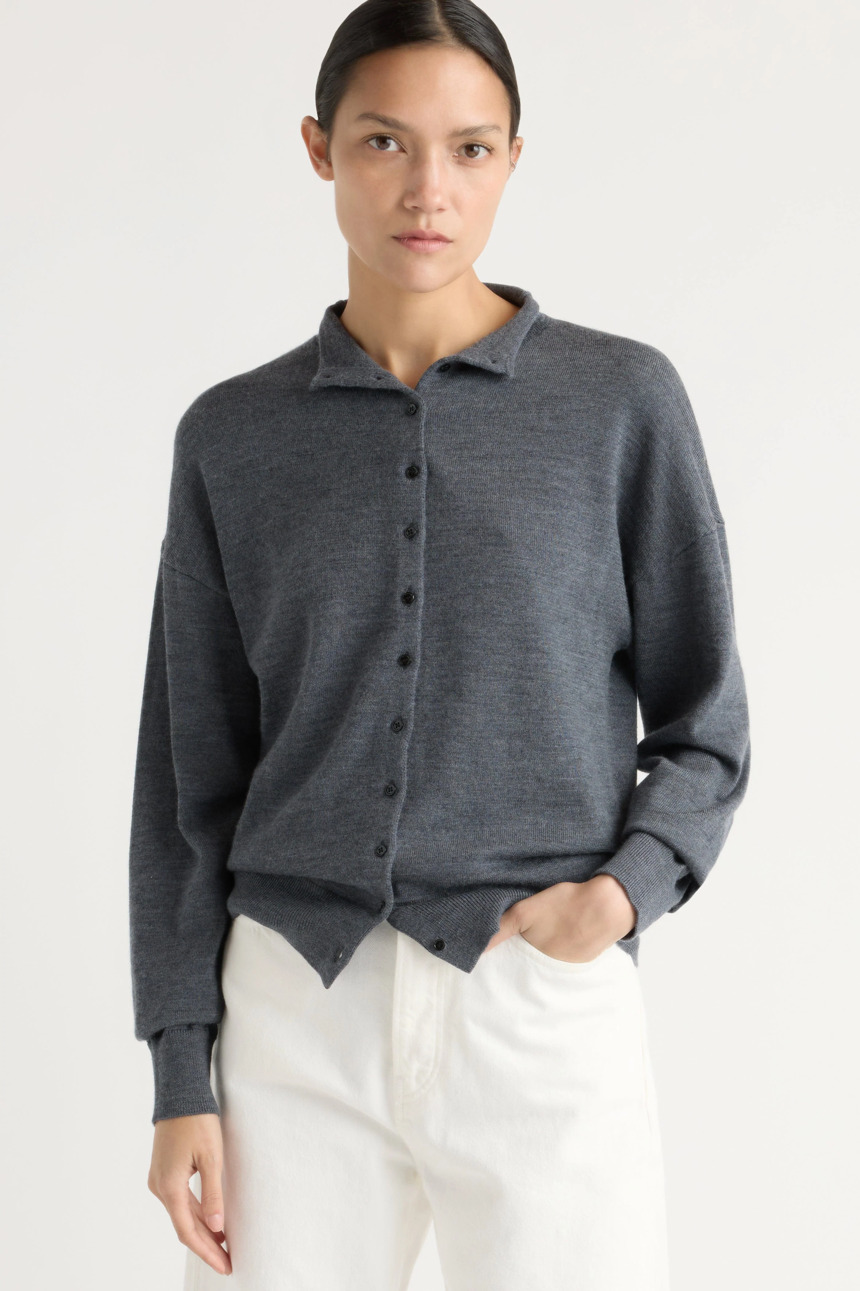 Charlee Lightweight Wool Button Cardigan - Image 5