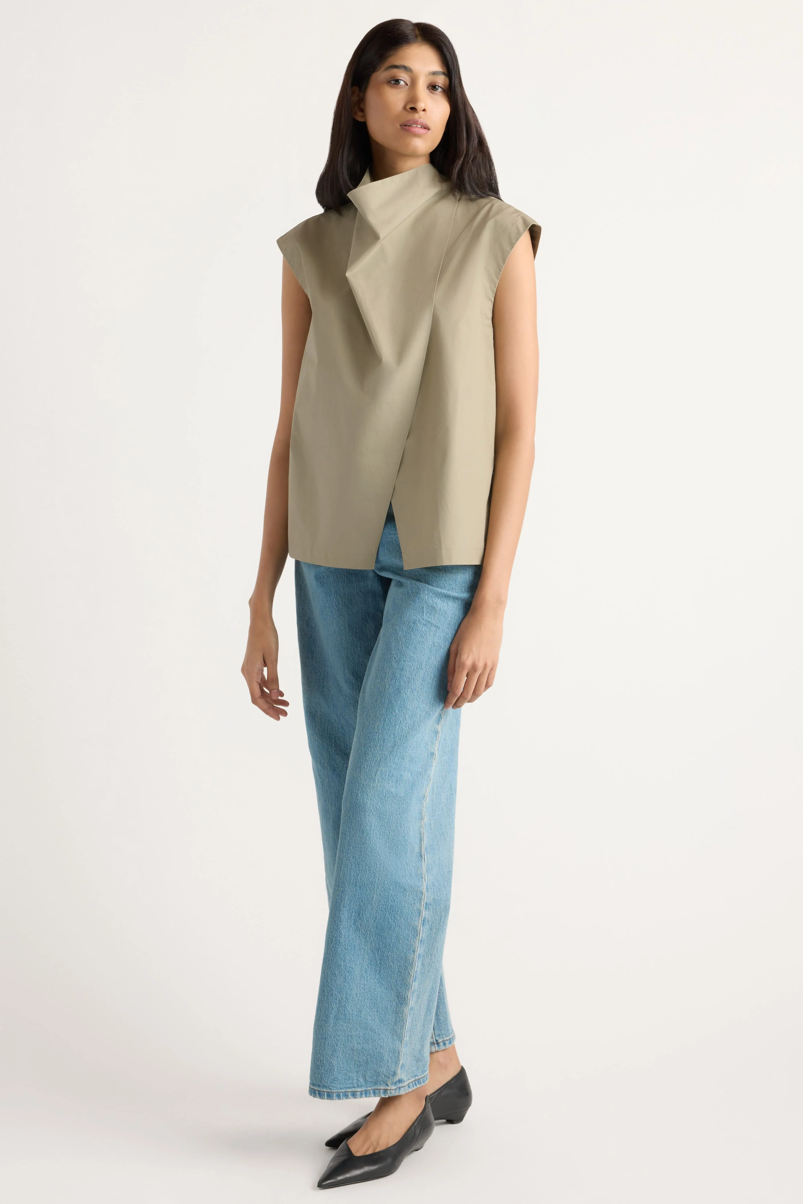 Denilyn Split-Front Wrap Poplin Blouse - Image 2