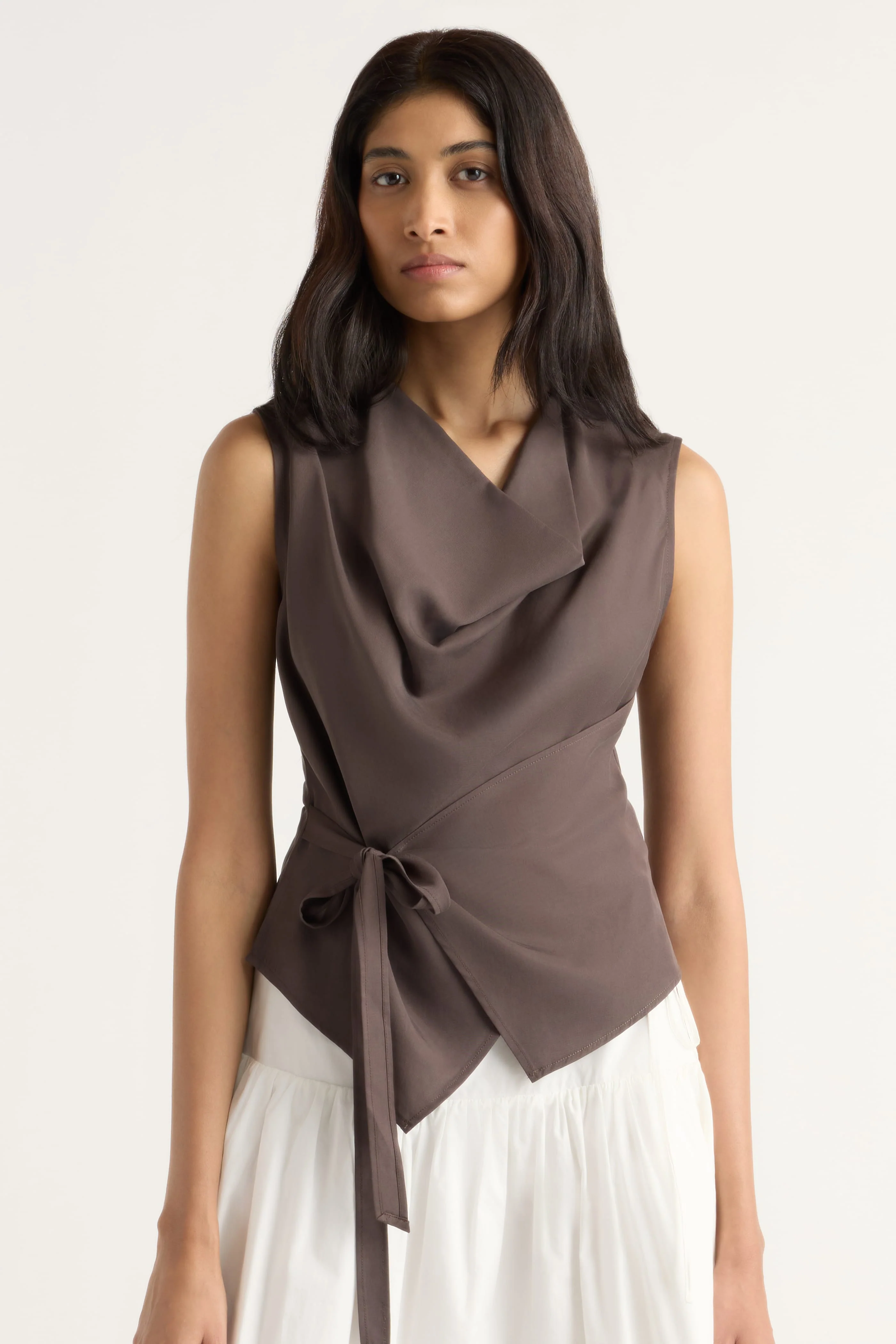 Dion Tencel Cowl-Neck Wrap Blouse - Image 2