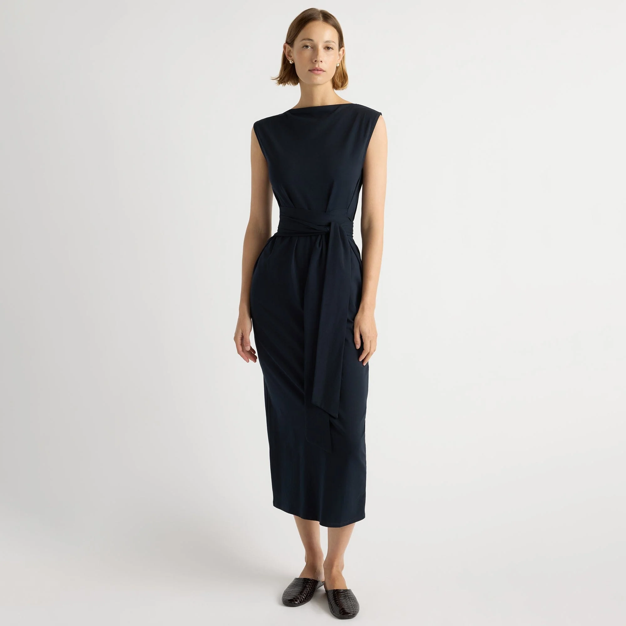 Edina Tie-Front Slit-Neck Dress