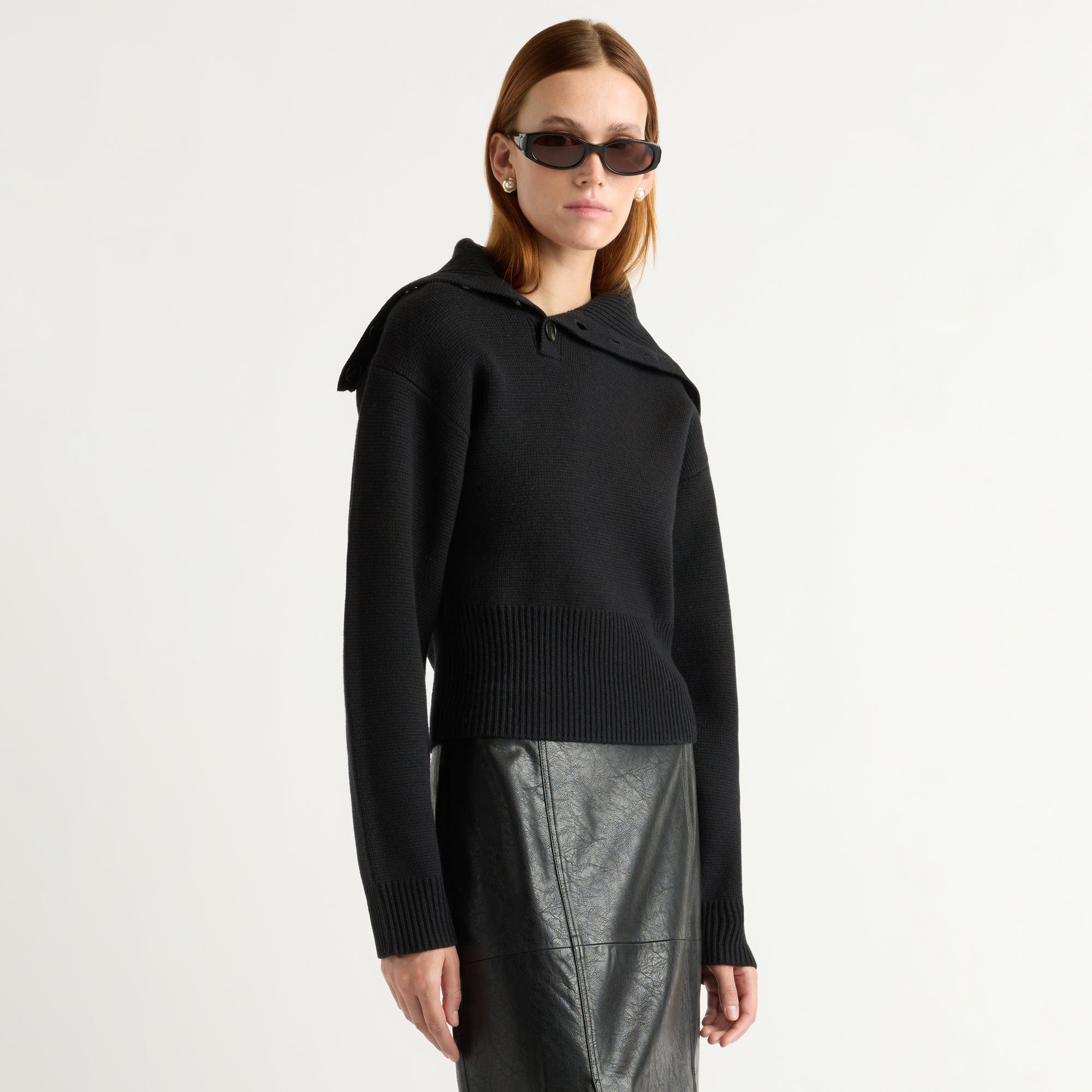 Elijah Foldover Button-Collar Sweater