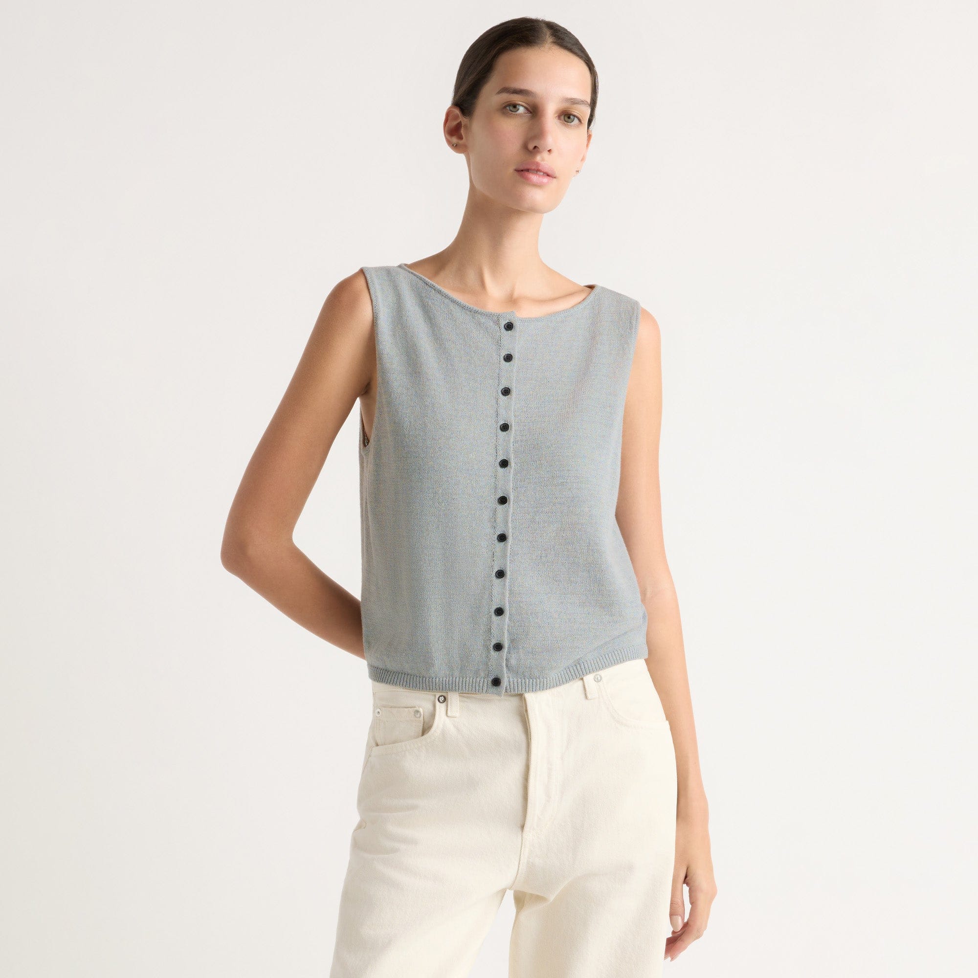 Elith Cotton-Linen Button Knit Vest
