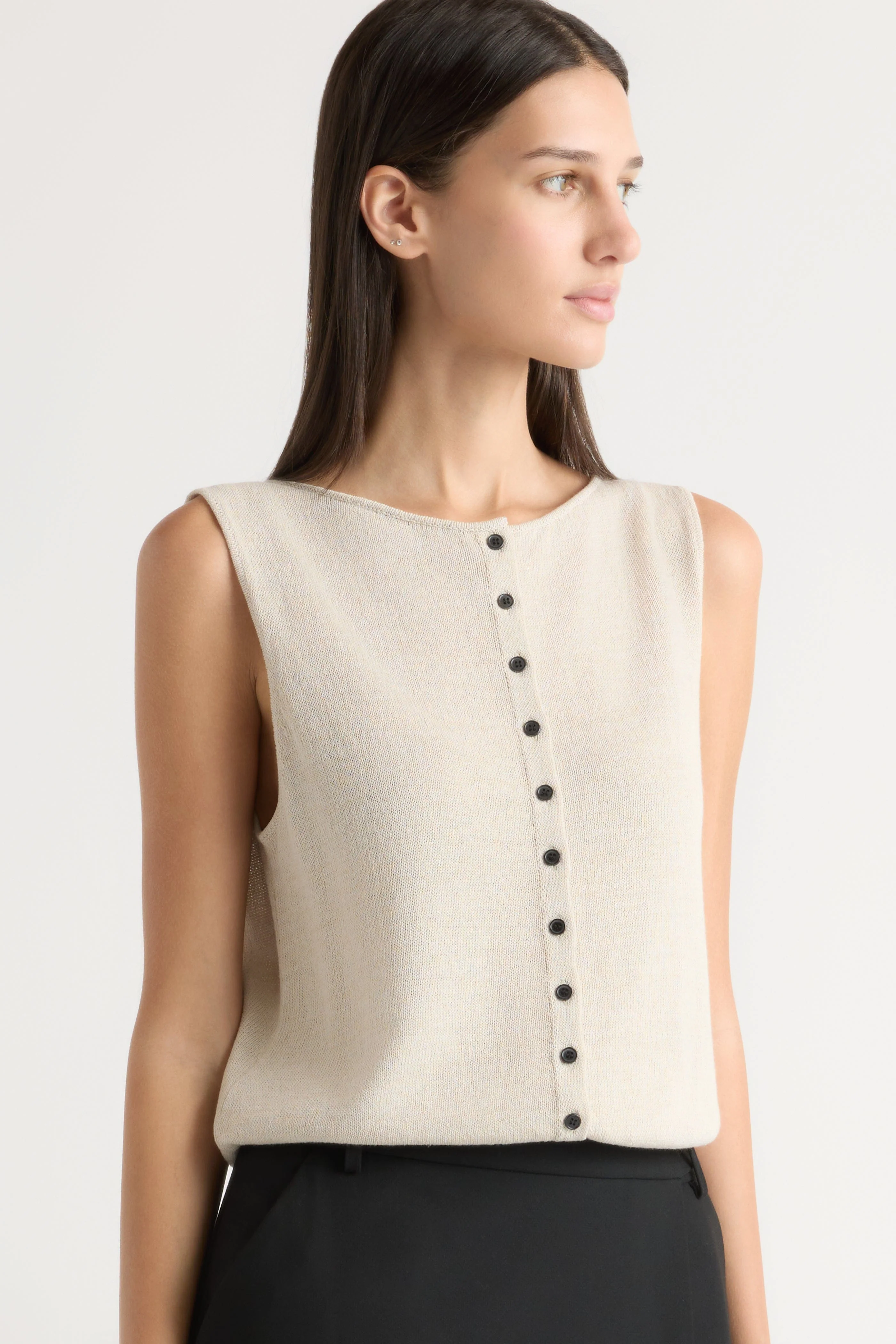 Elith Cotton-Linen Button Knit Vest - Image 5