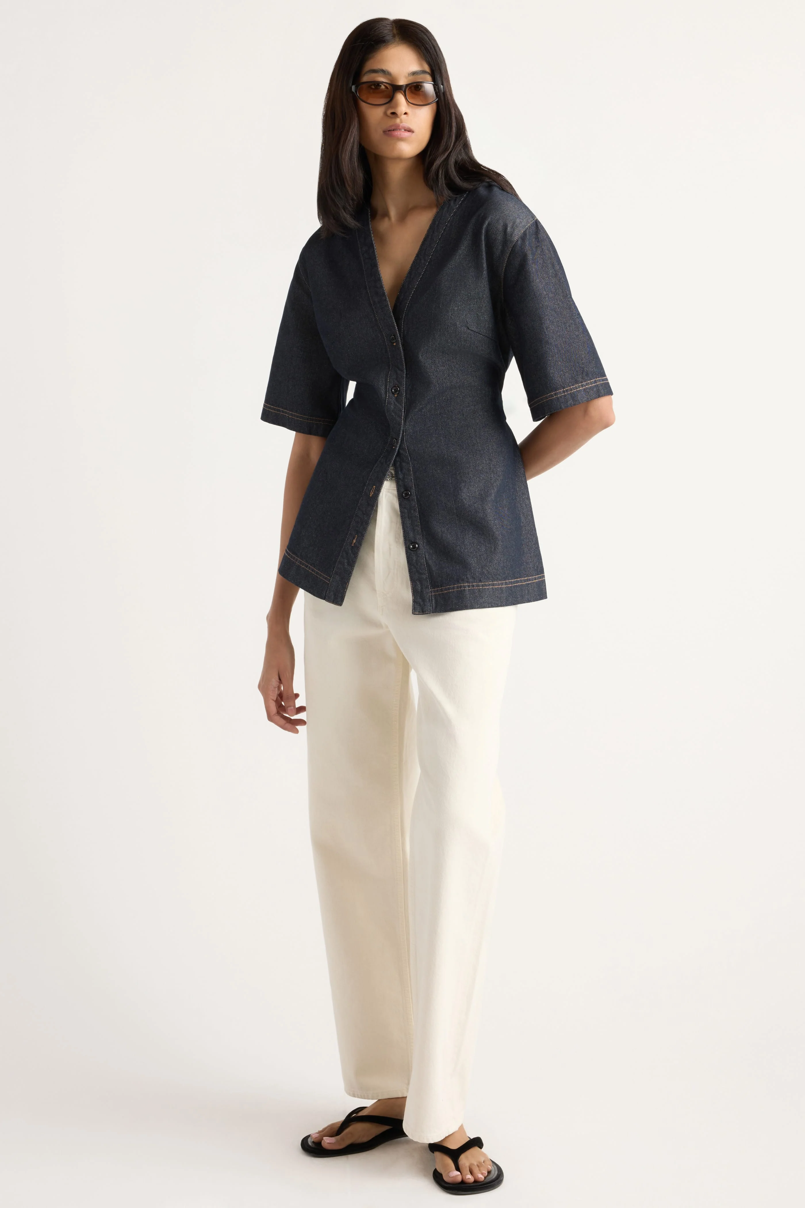Emma Cinch-Waist Denim Shacket - Image 3