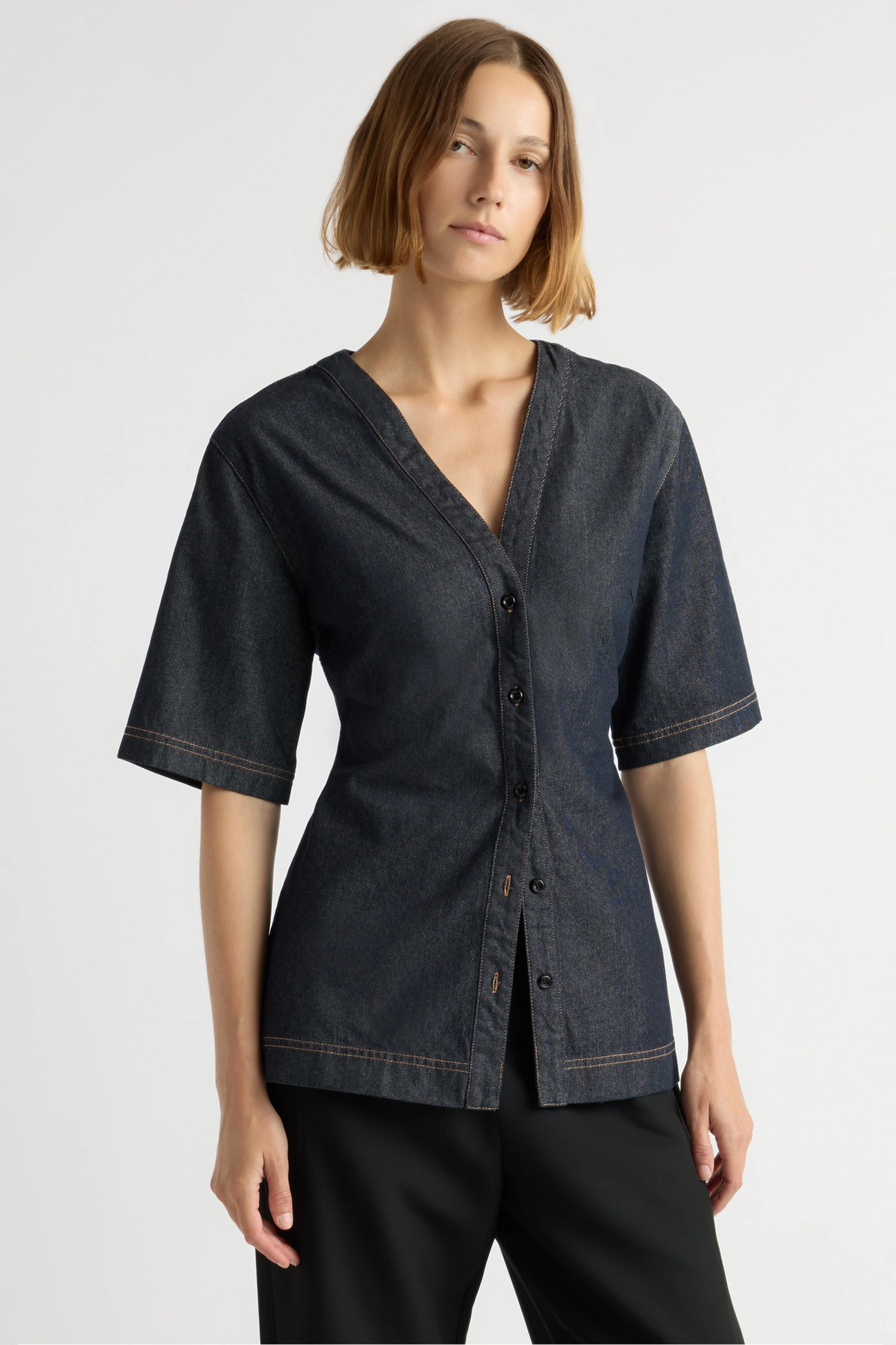 Emma Cinch-Waist Denim Shacket - Image 4