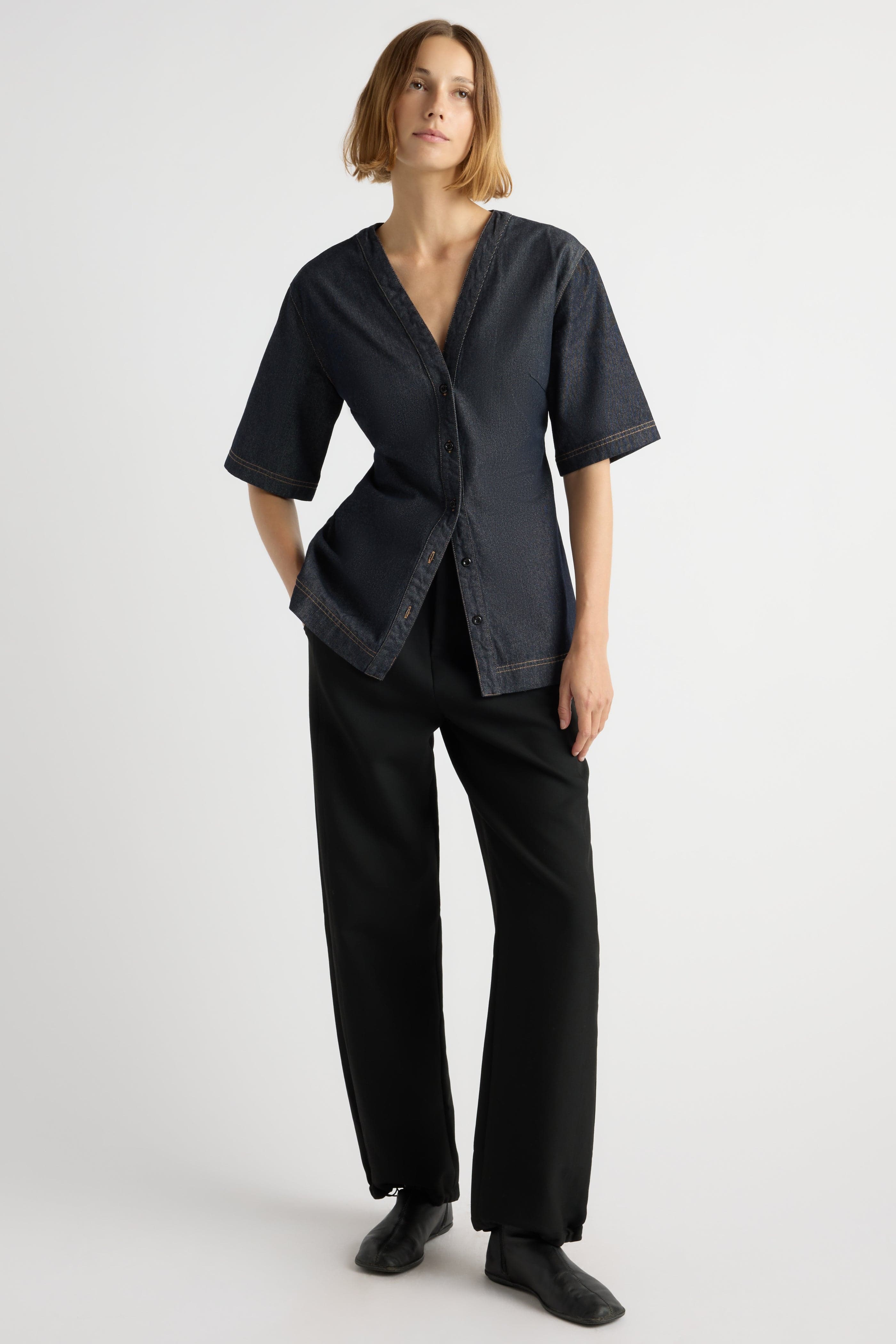 Emma Cinch-Waist Denim Shacket - Image 5
