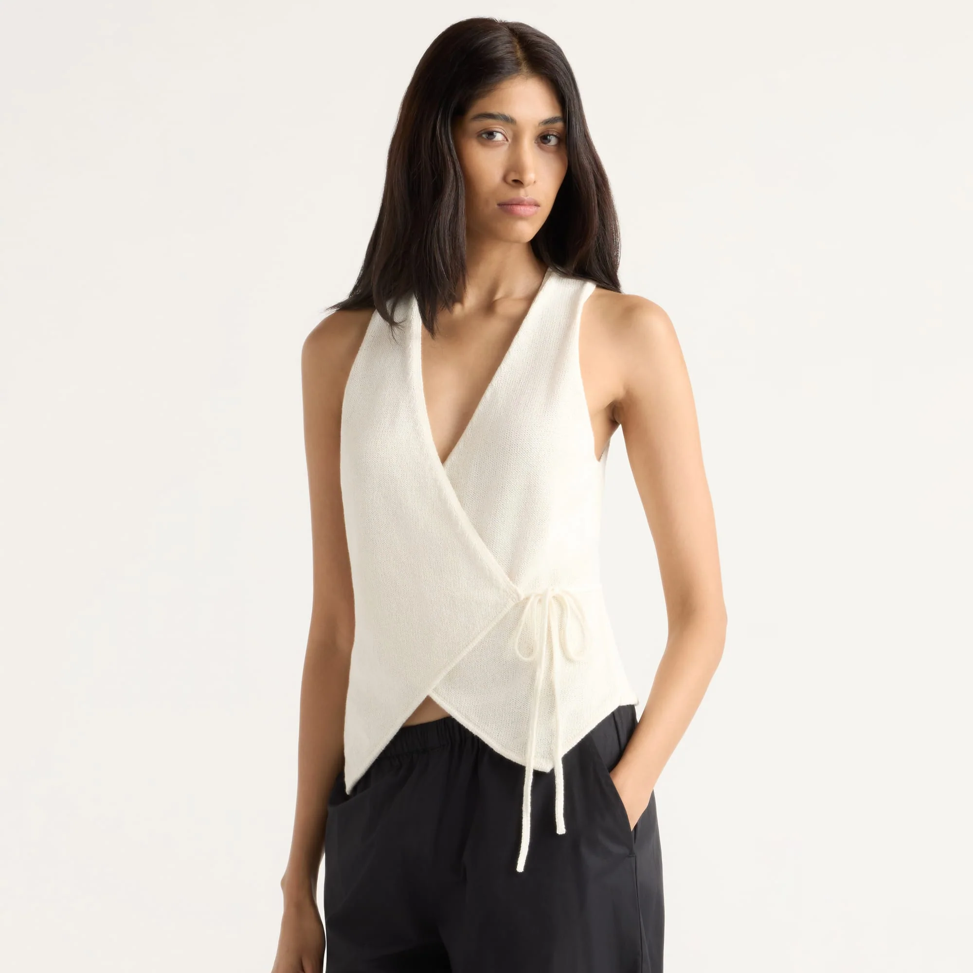 Fatima Wrap Cotton-Linen Knit Top