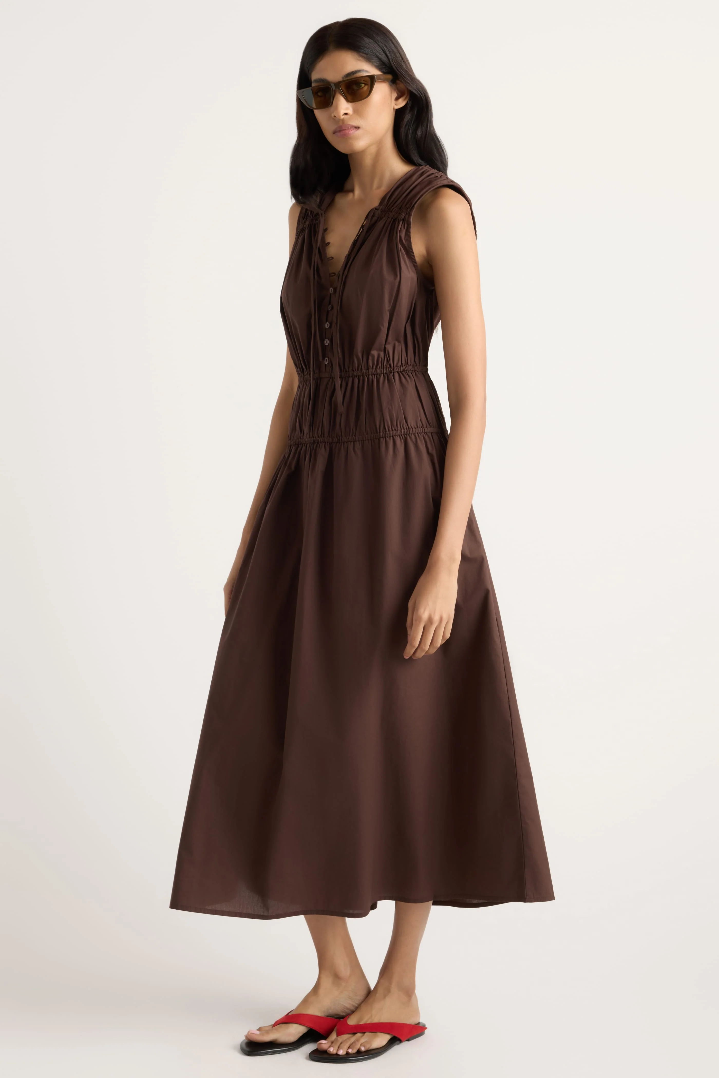 Iga Gathered Organic Cotton Maxi Dress - Image 2