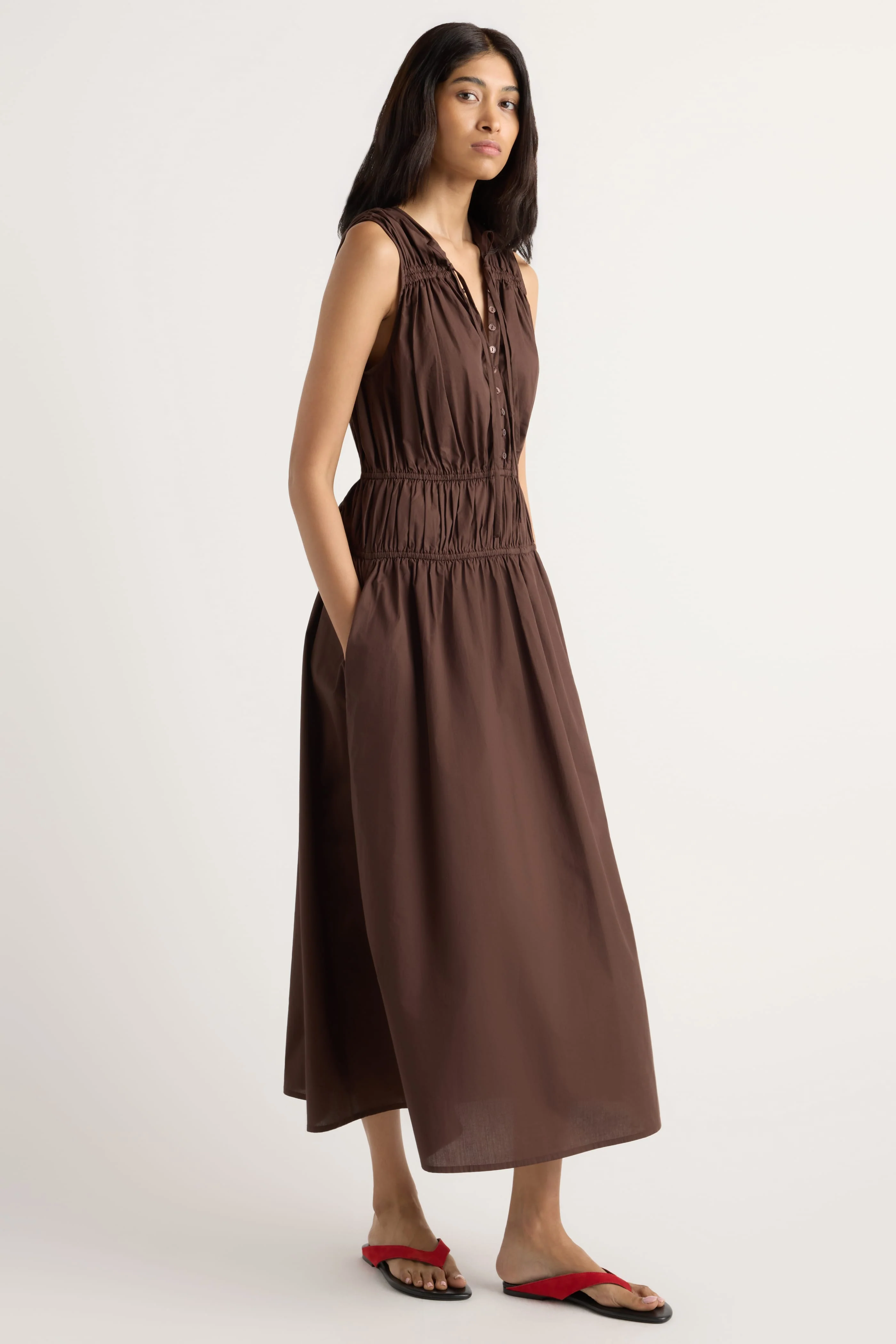 Iga Gathered Organic Cotton Maxi Dress - Image 4