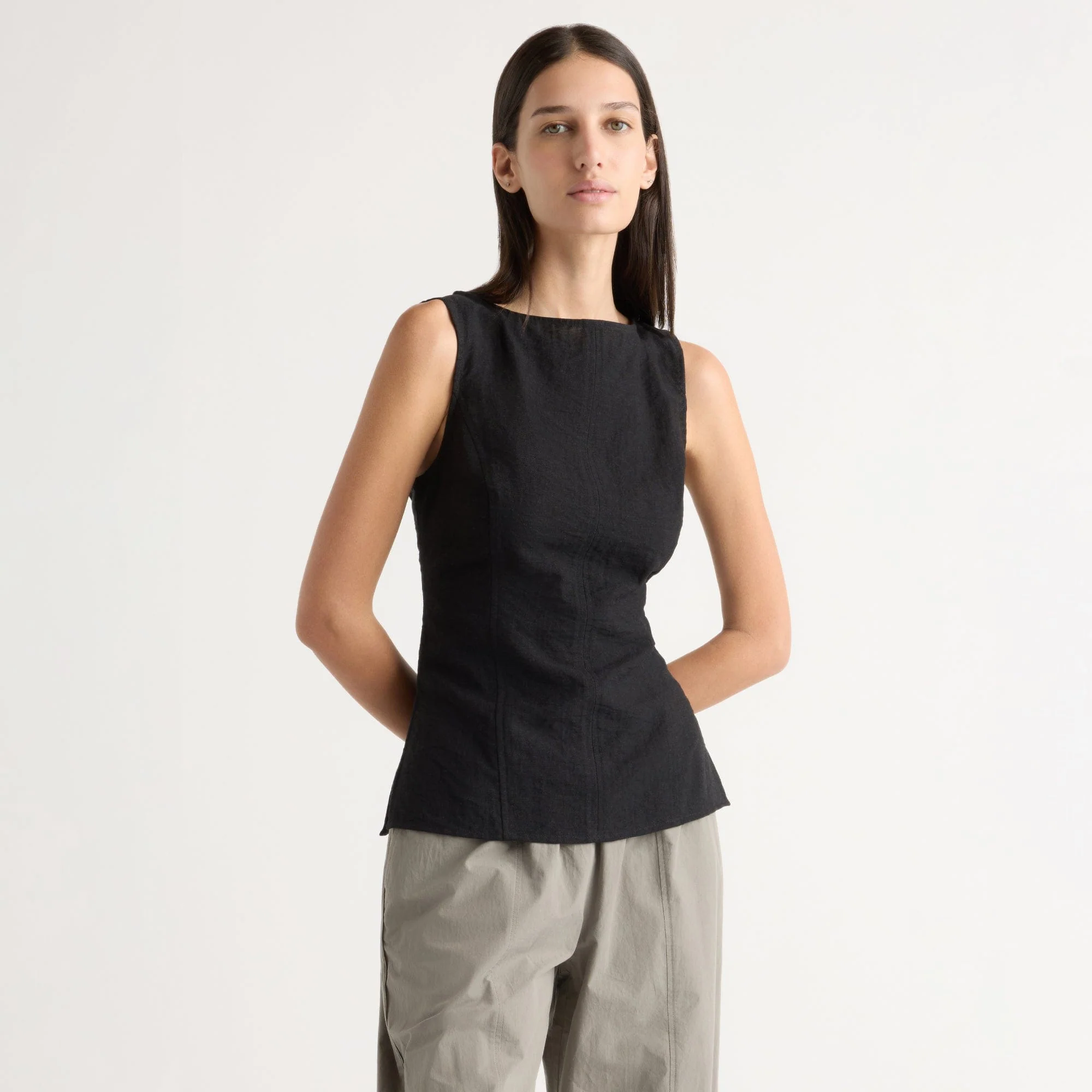 Jeannie Split-Hem Sleeveless Blouse