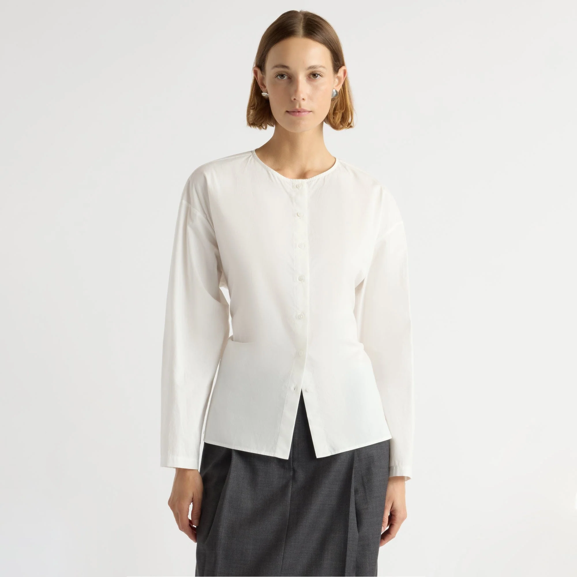 Jinsol Cinch-Waist Cotton Poplin Blouse