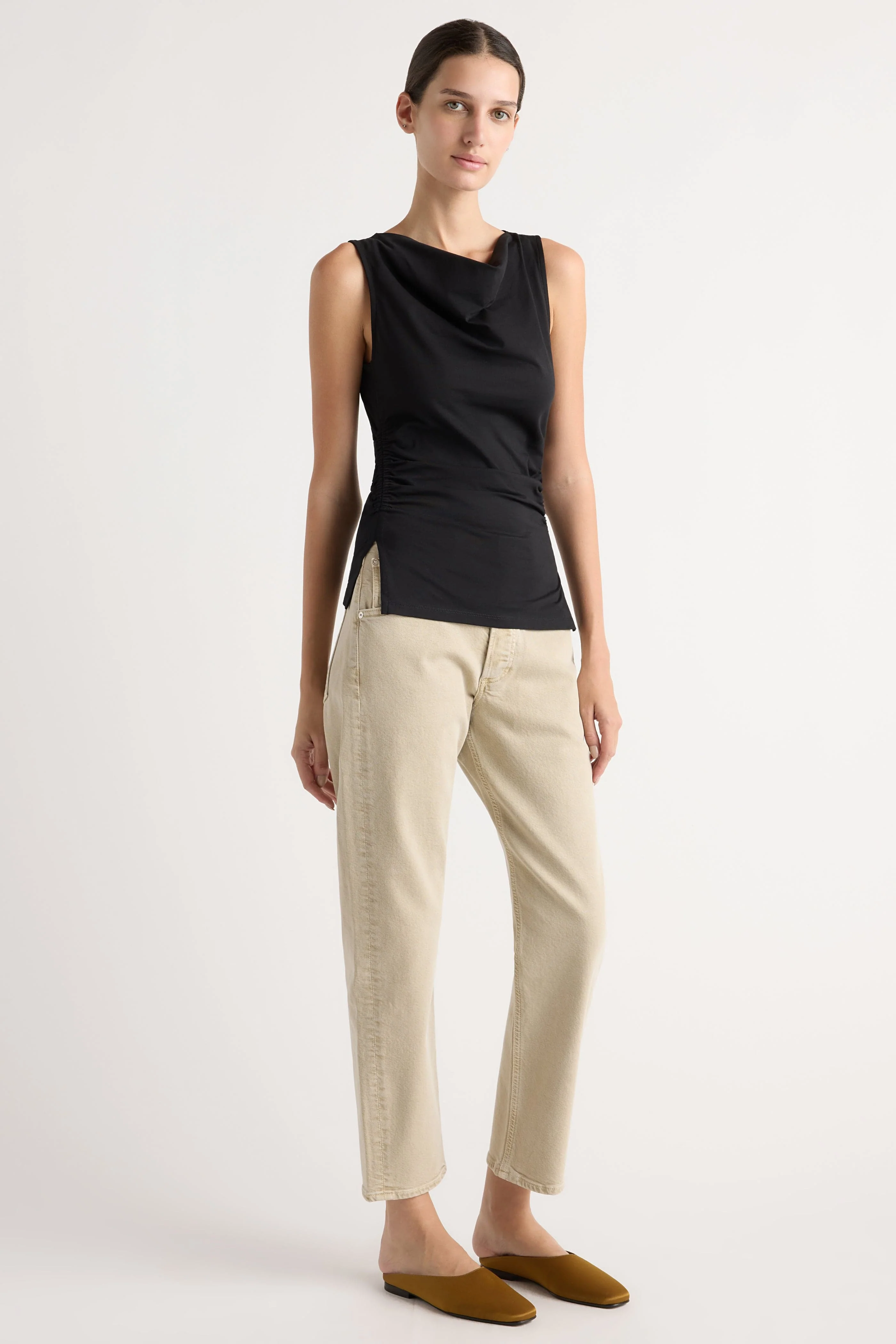 Josie Shirred-Side Cowl-Neck Tee - Image 3