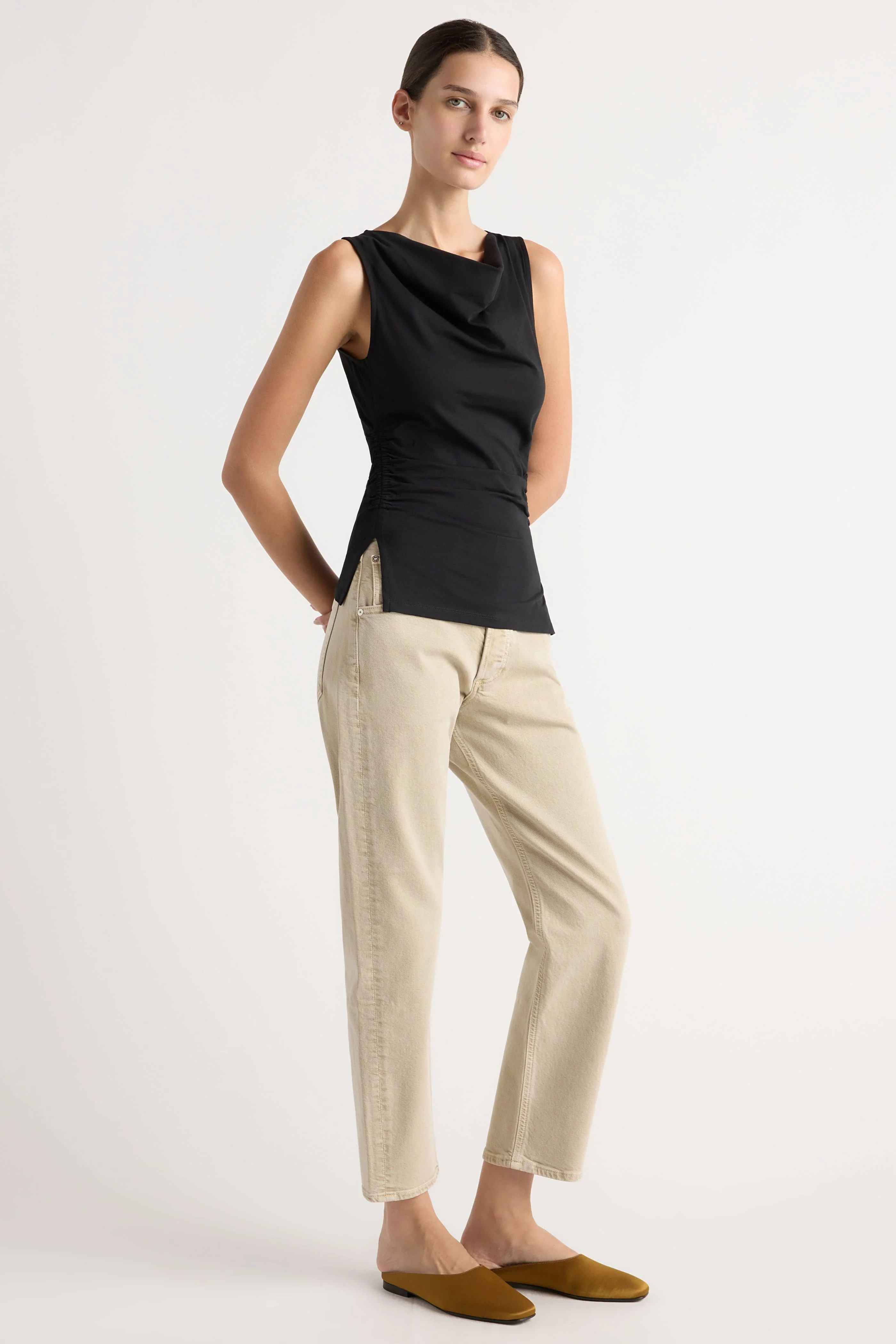 Josie Shirred-Side Cowl-Neck Tee - Image 5