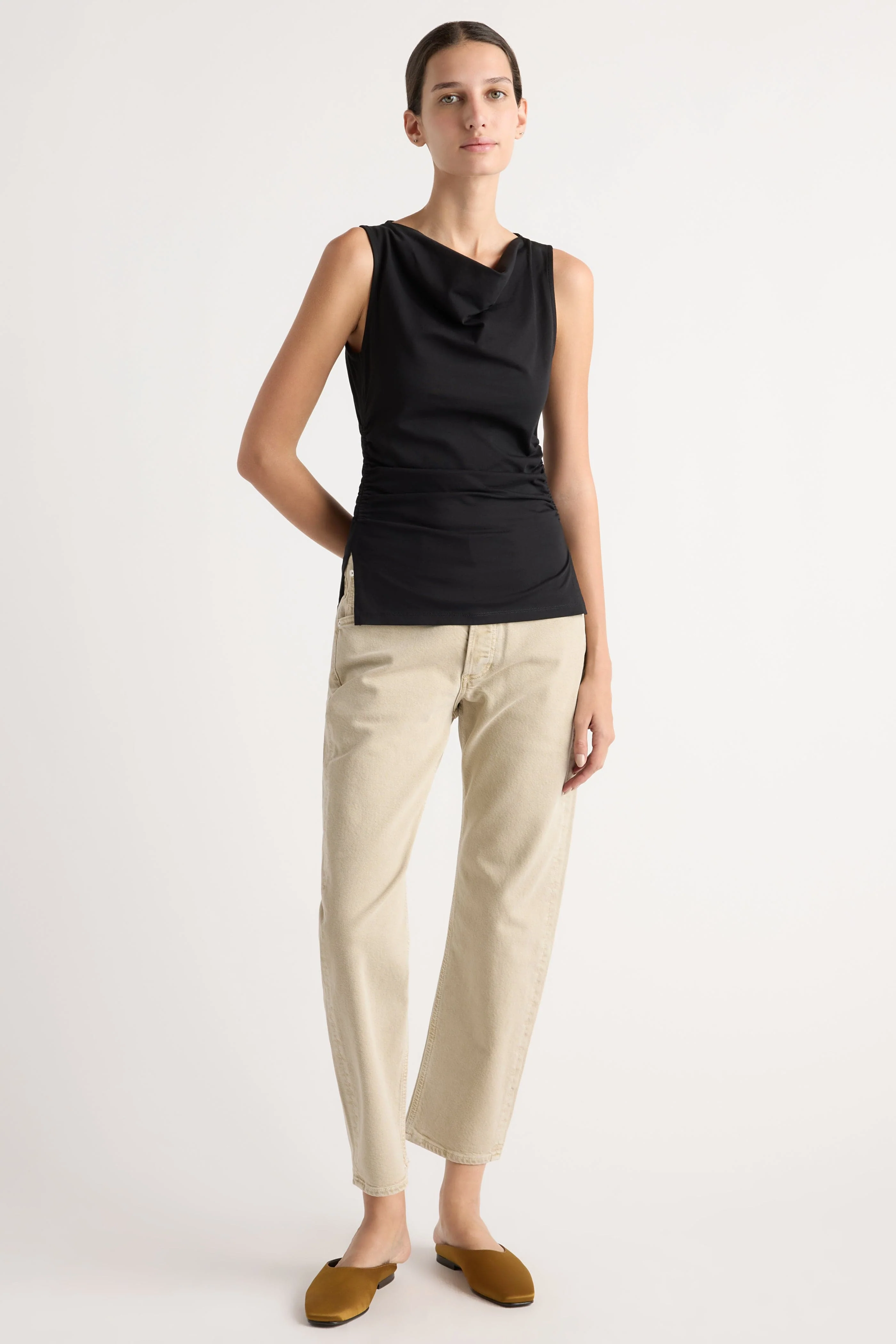 Josie Shirred-Side Cowl-Neck Tee - Image 6