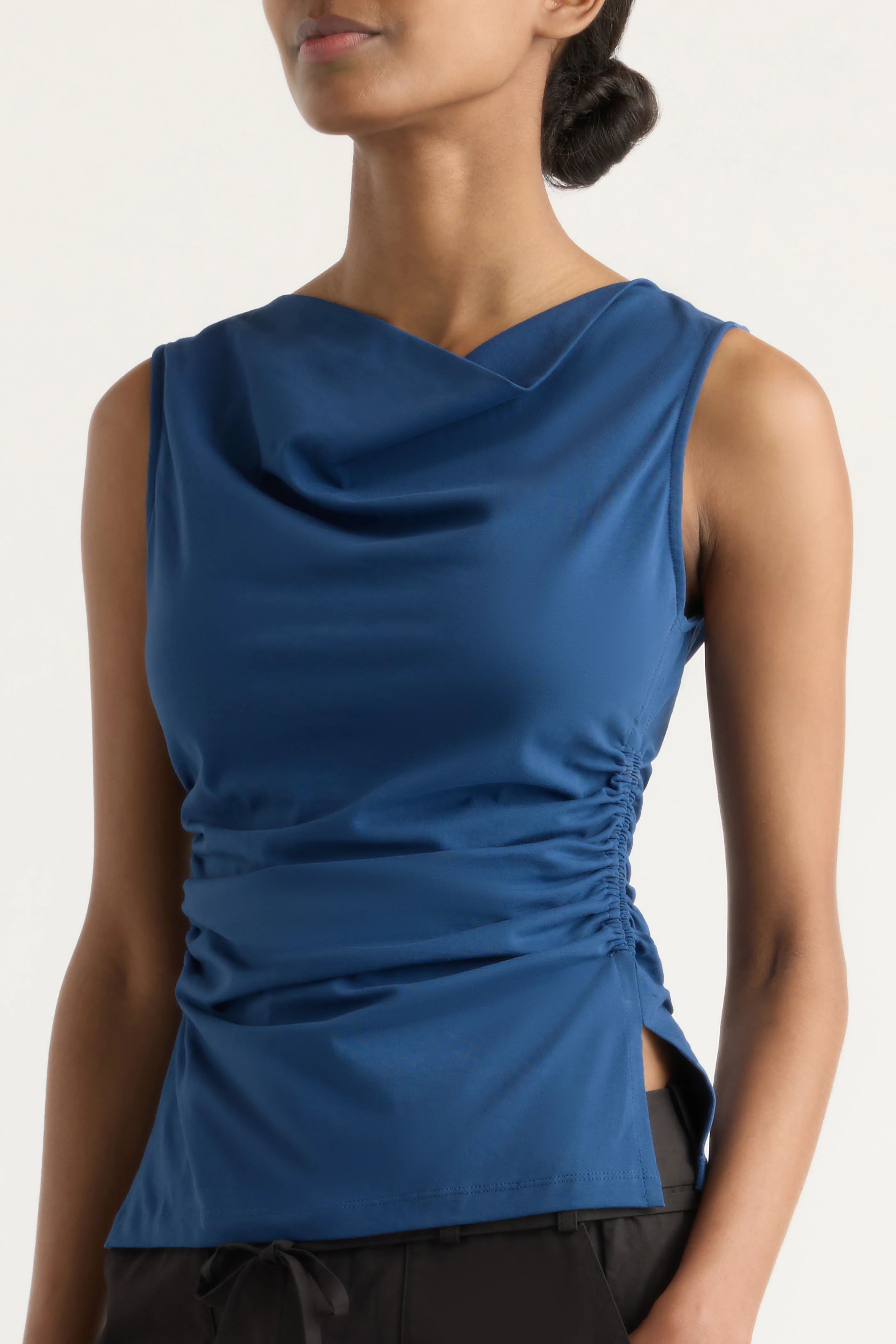 Josie Shirred-Side Cowl-Neck Tee - Image 4