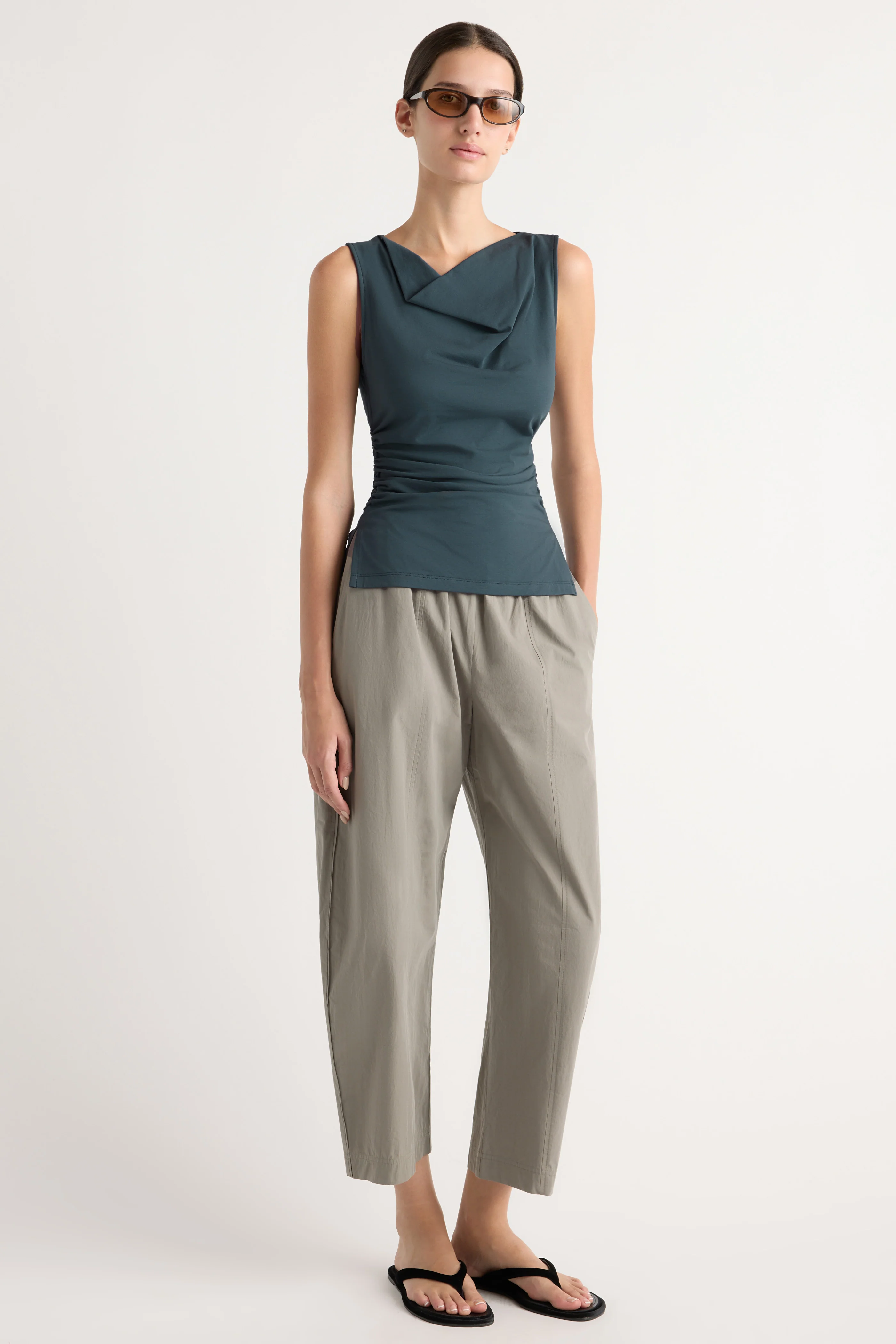 Josie Shirred-Side Cowl-Neck Tee - Image 2