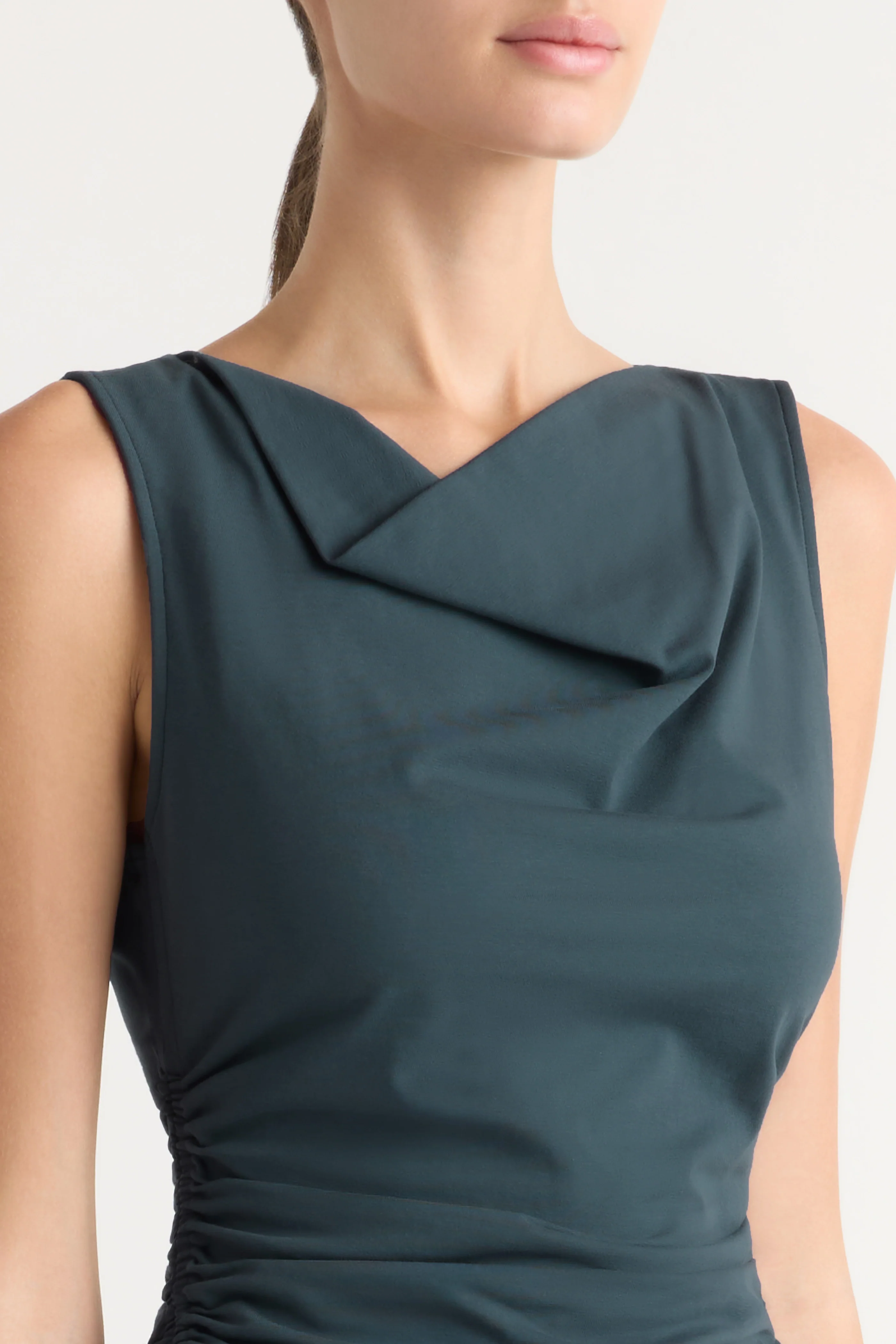 Josie Shirred-Side Cowl-Neck Tee - Image 3