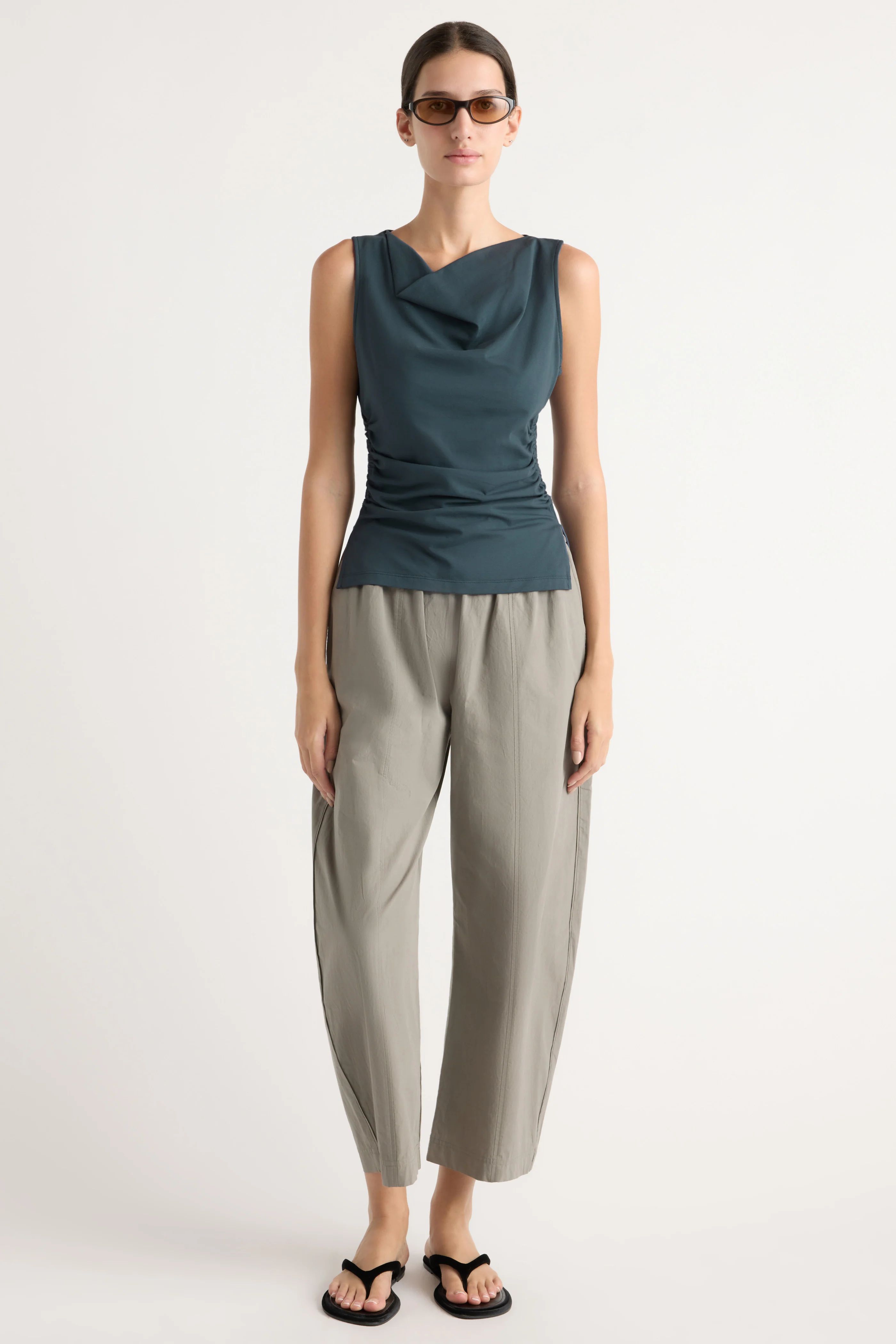 Josie Shirred-Side Cowl-Neck Tee - Image 4