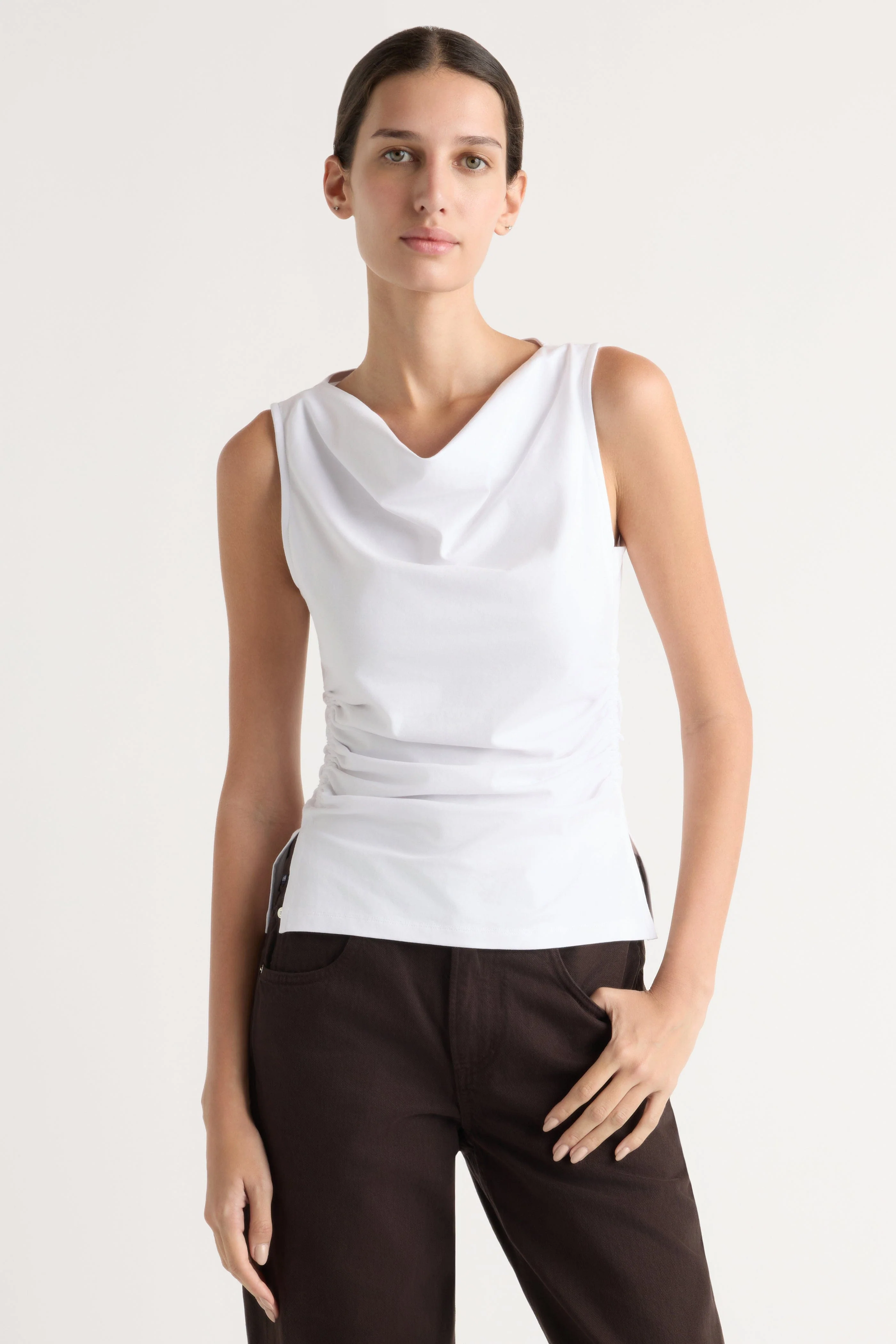 Josie Shirred-Side Cowl-Neck Tee - Image 2