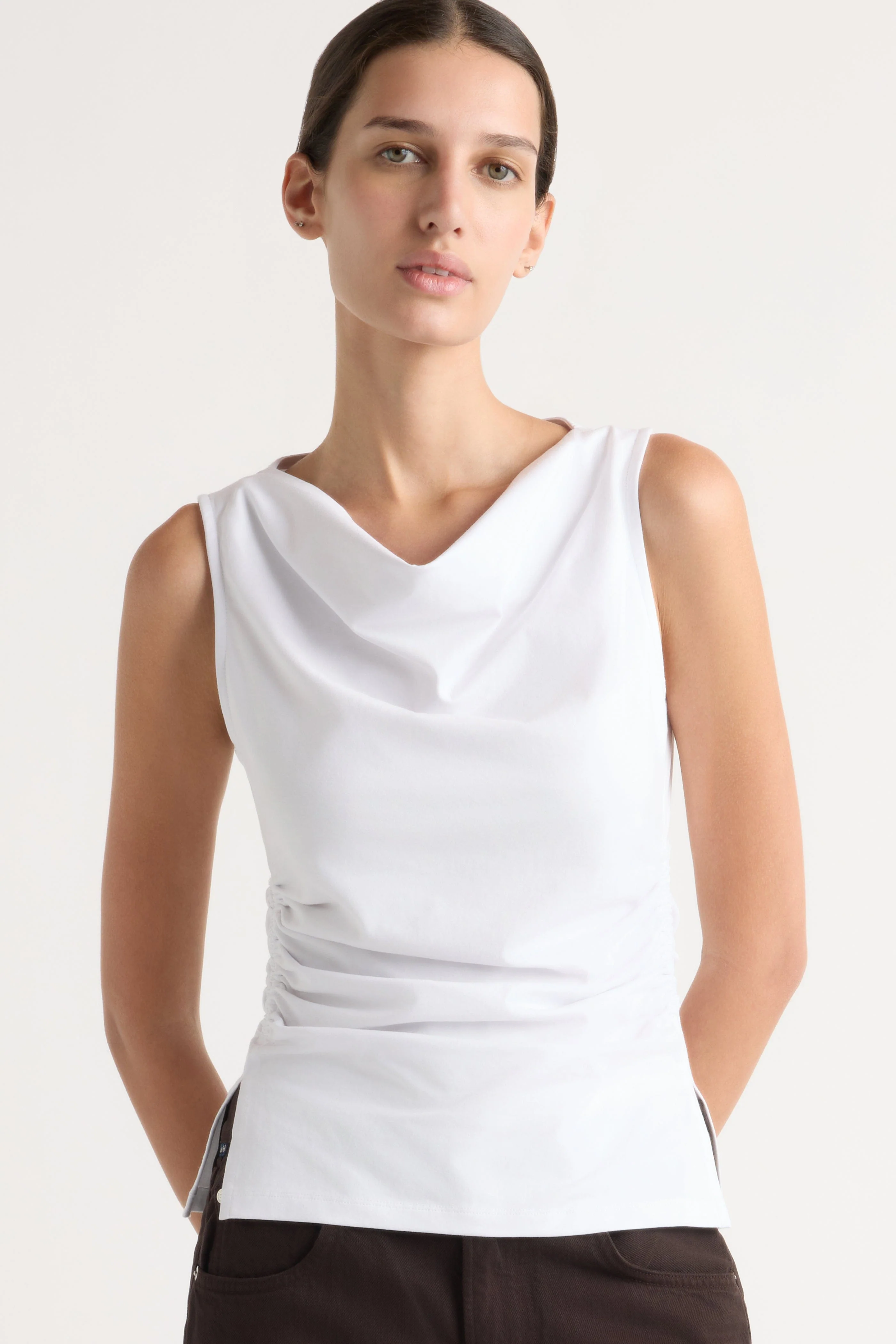 Josie Shirred-Side Cowl-Neck Tee - Image 4