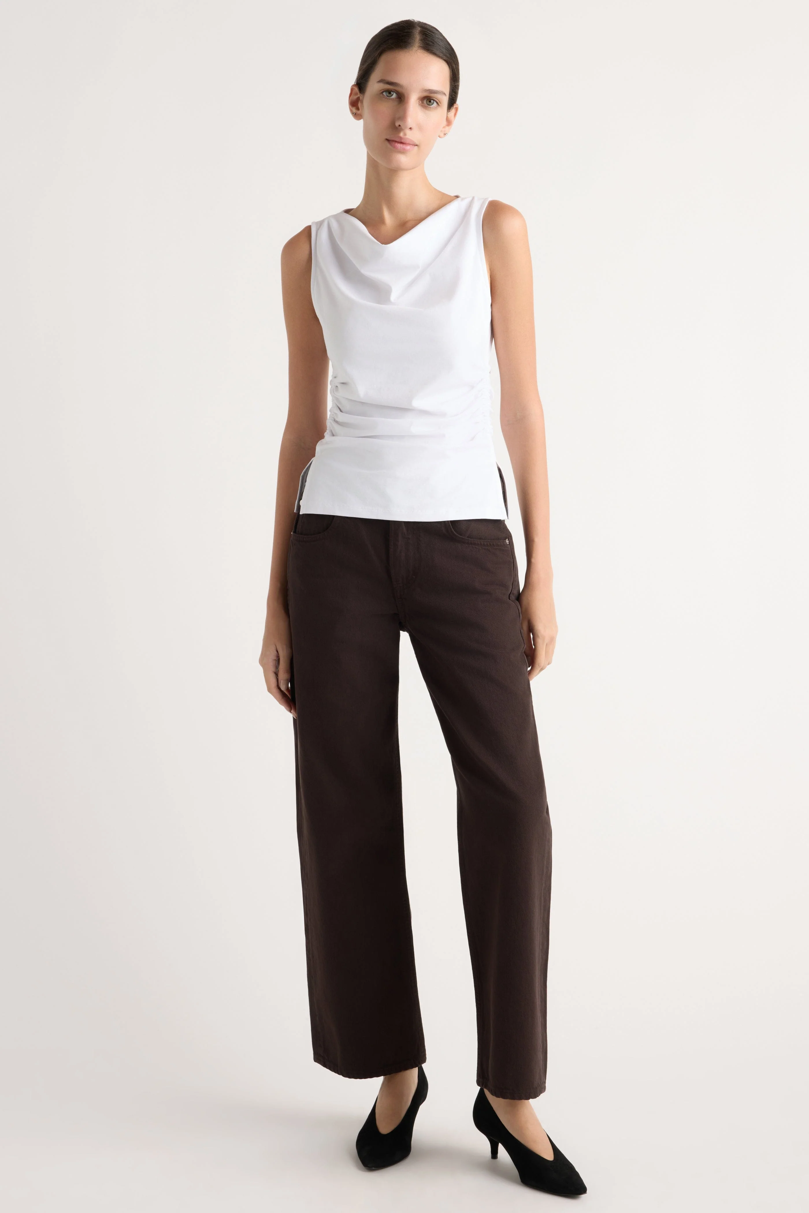 Josie Shirred-Side Cowl-Neck Tee - Image 5