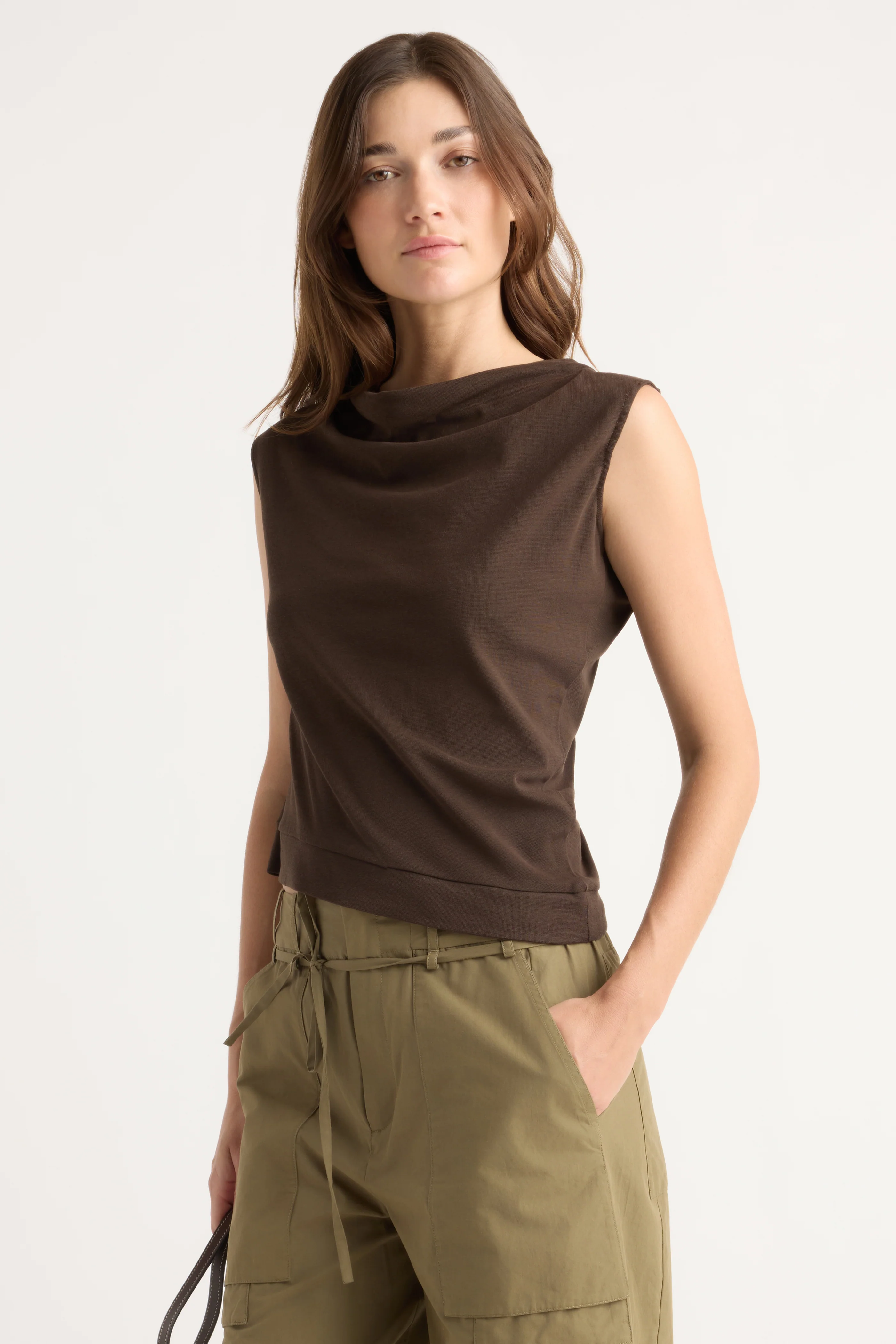 Joss Cotton-Linen Draped Tee - Image 2