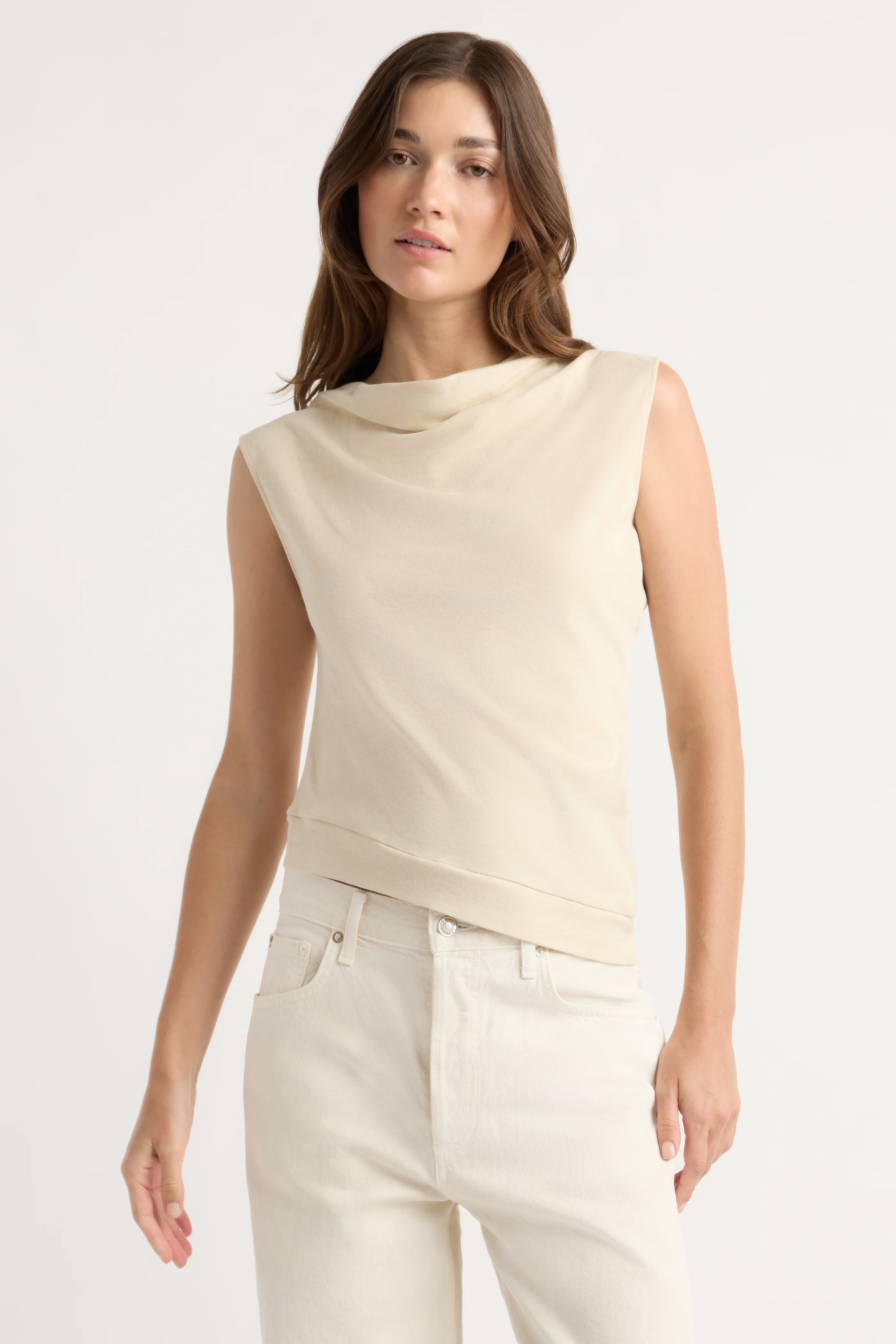 Joss Cotton-Linen Draped Tee - Image 2
