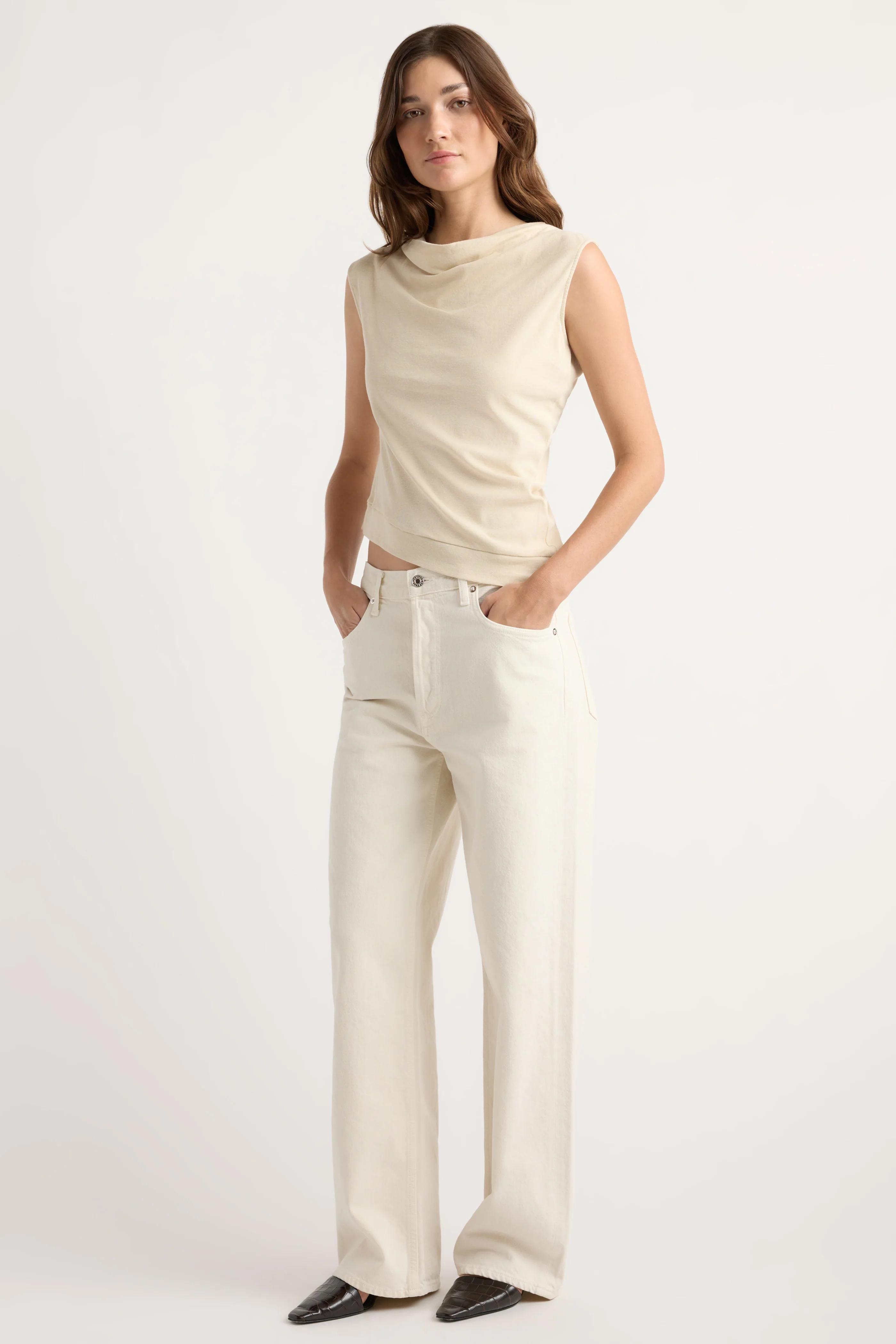 Joss Cotton-Linen Draped Tee - Image 3
