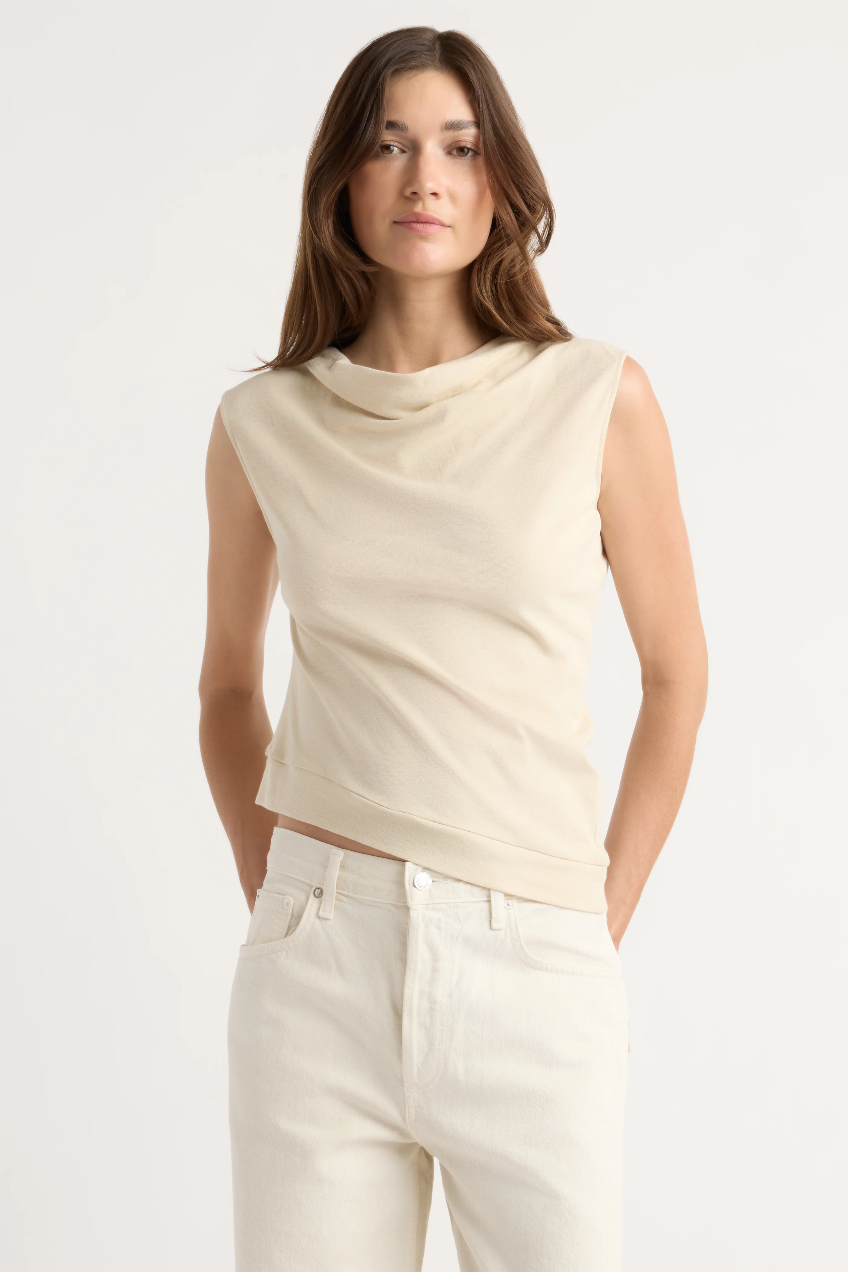 Joss Cotton-Linen Draped Tee - Image 4