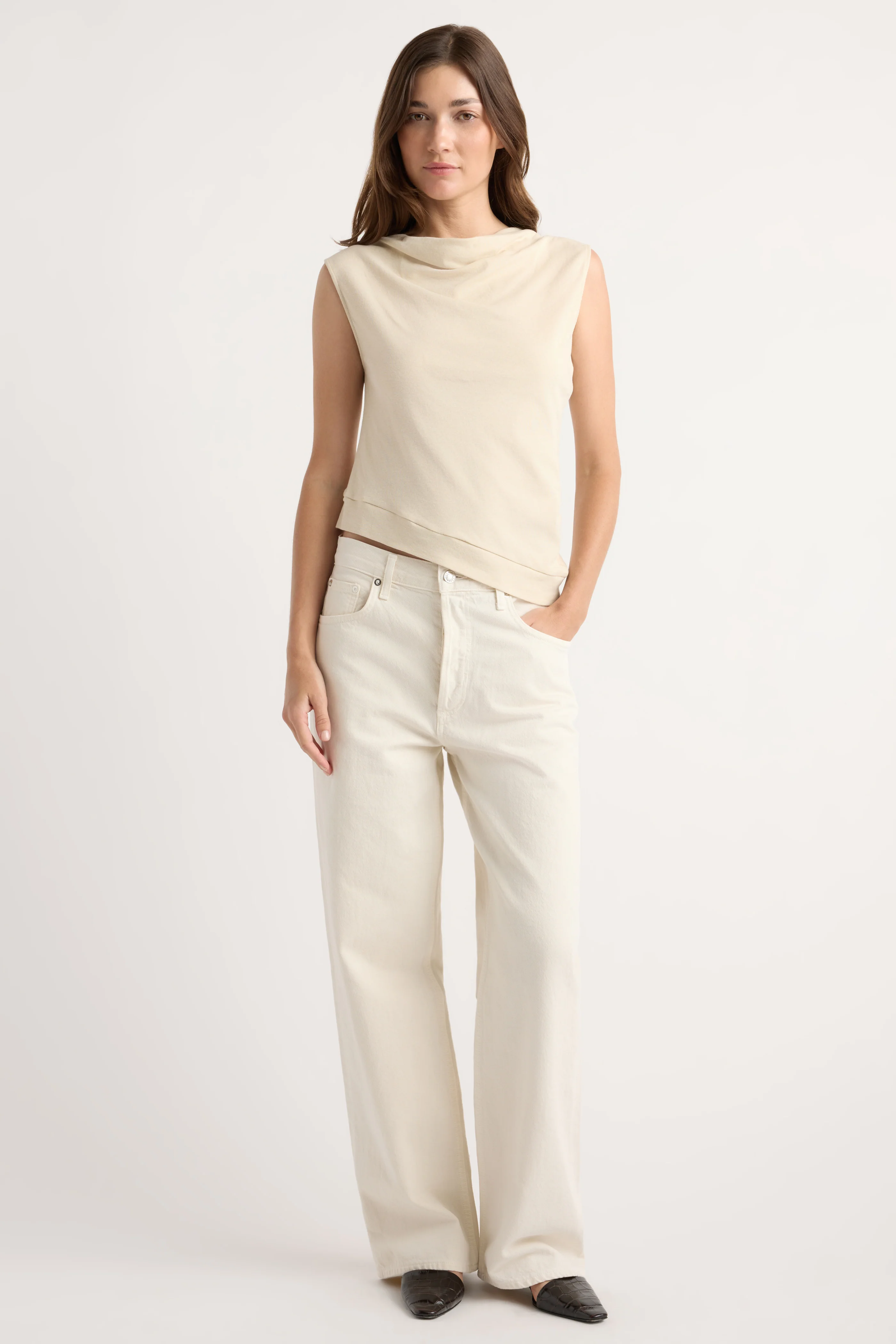 Joss Cotton-Linen Draped Tee - Image 5