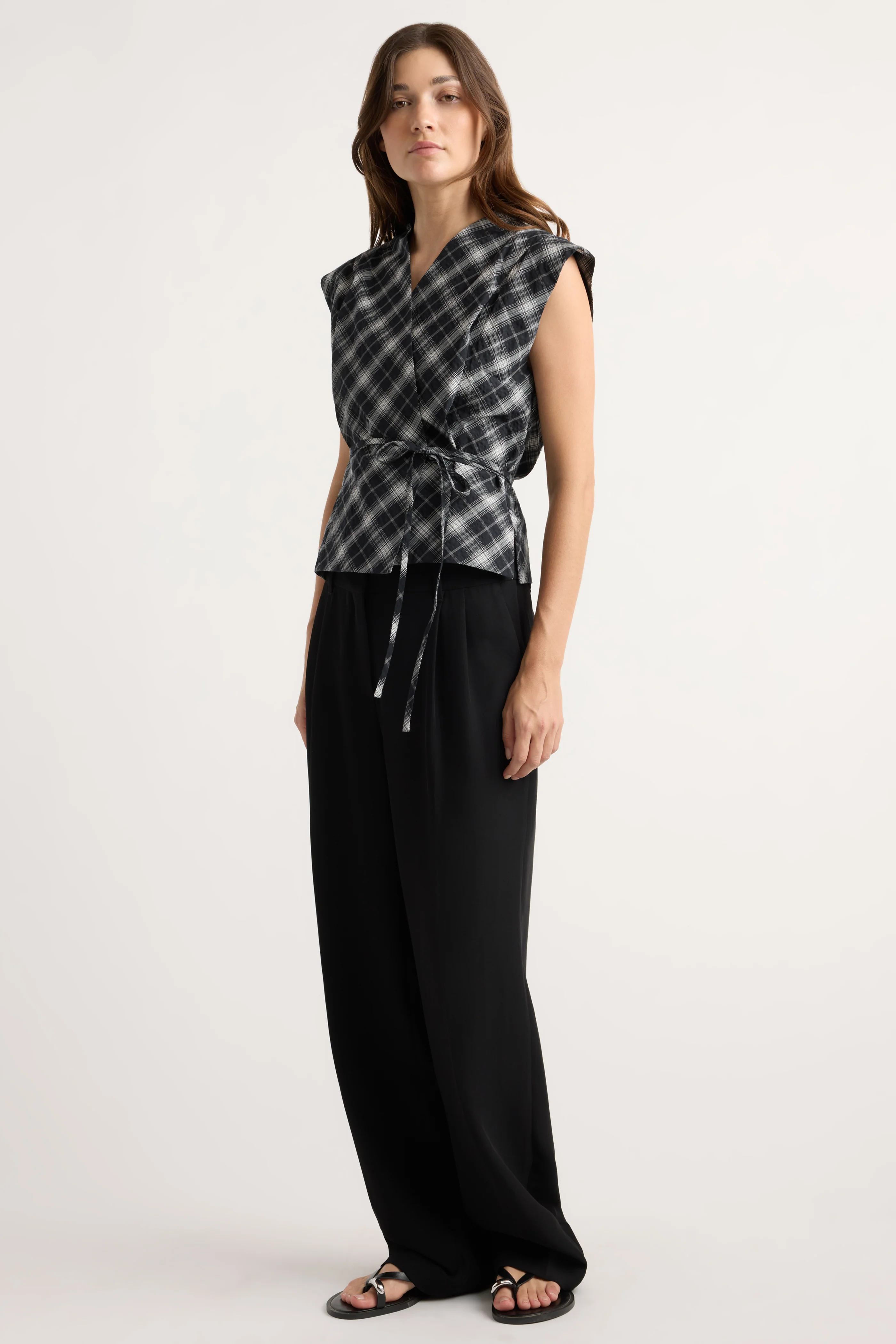 Lenore Plaid Tie-Wrap Vest - Image 3
