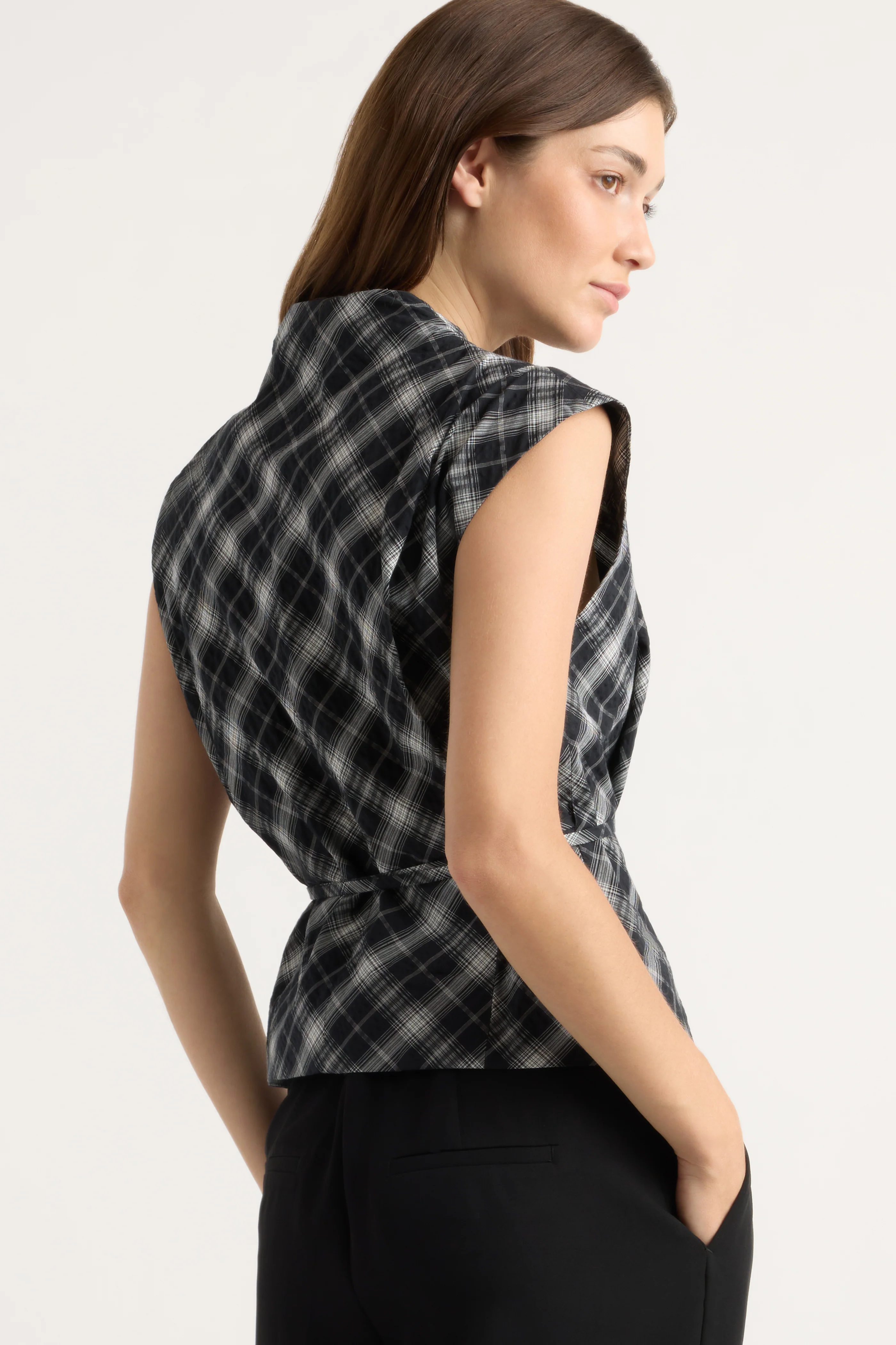 Lenore Plaid Tie-Wrap Vest - Image 6