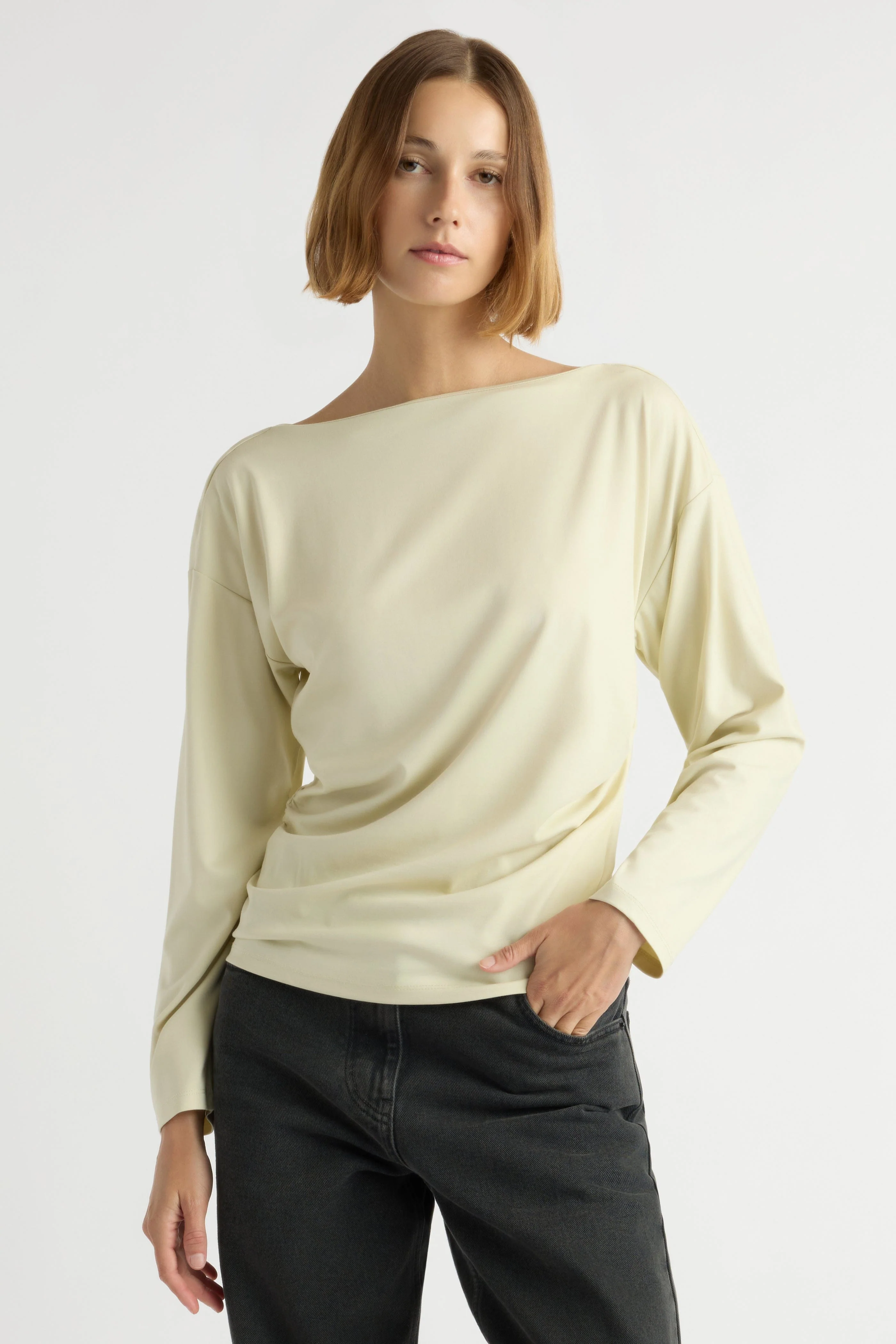 Letha Twisted-Hem Slit-Neck Tee - Image 2