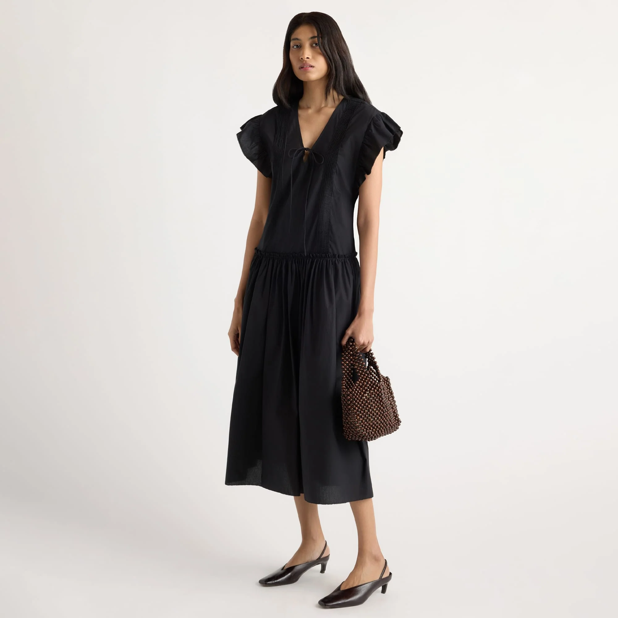 Margaux Ruffle-Sleeve Pleated Dress