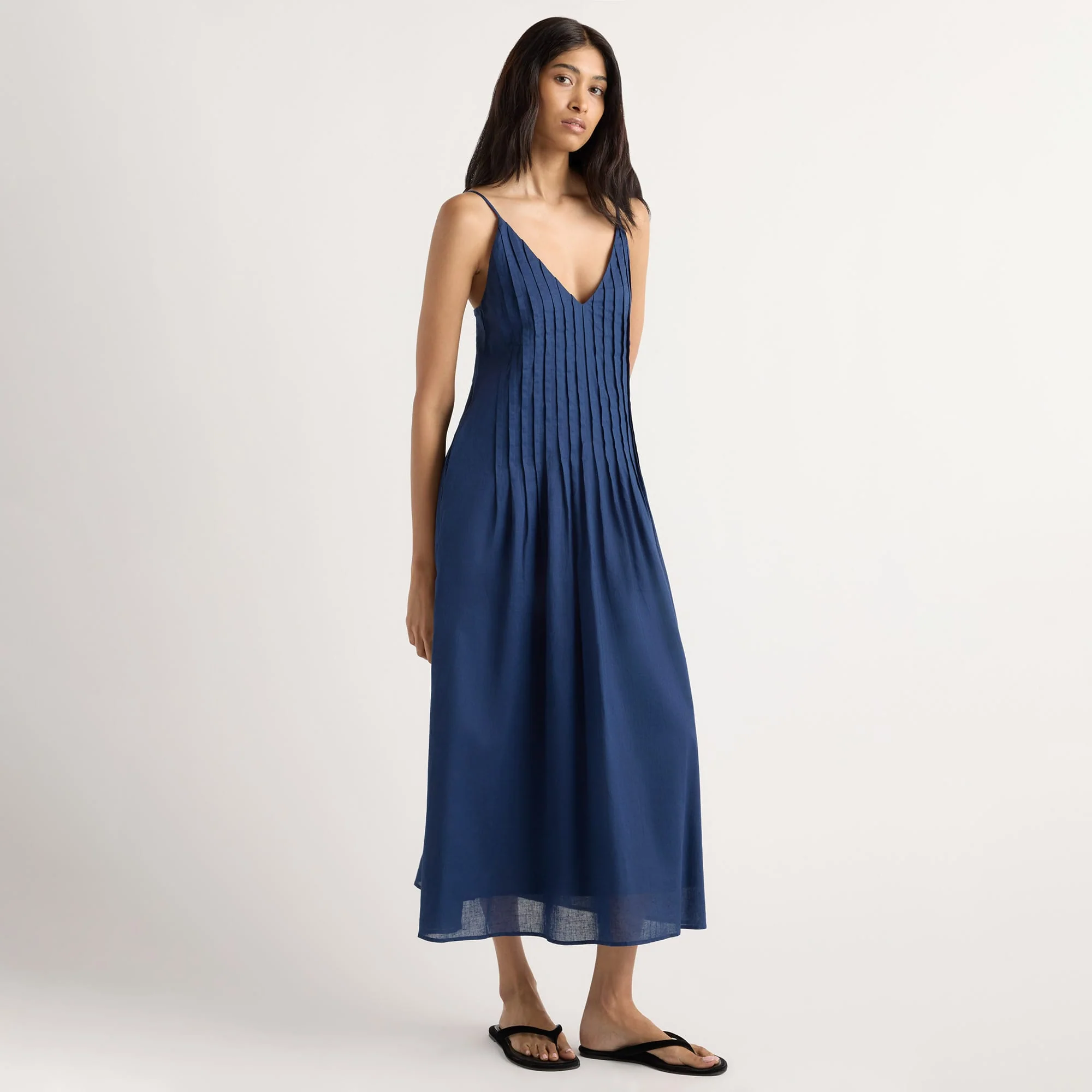 Naomi Pleated Linen-Cotton Dress