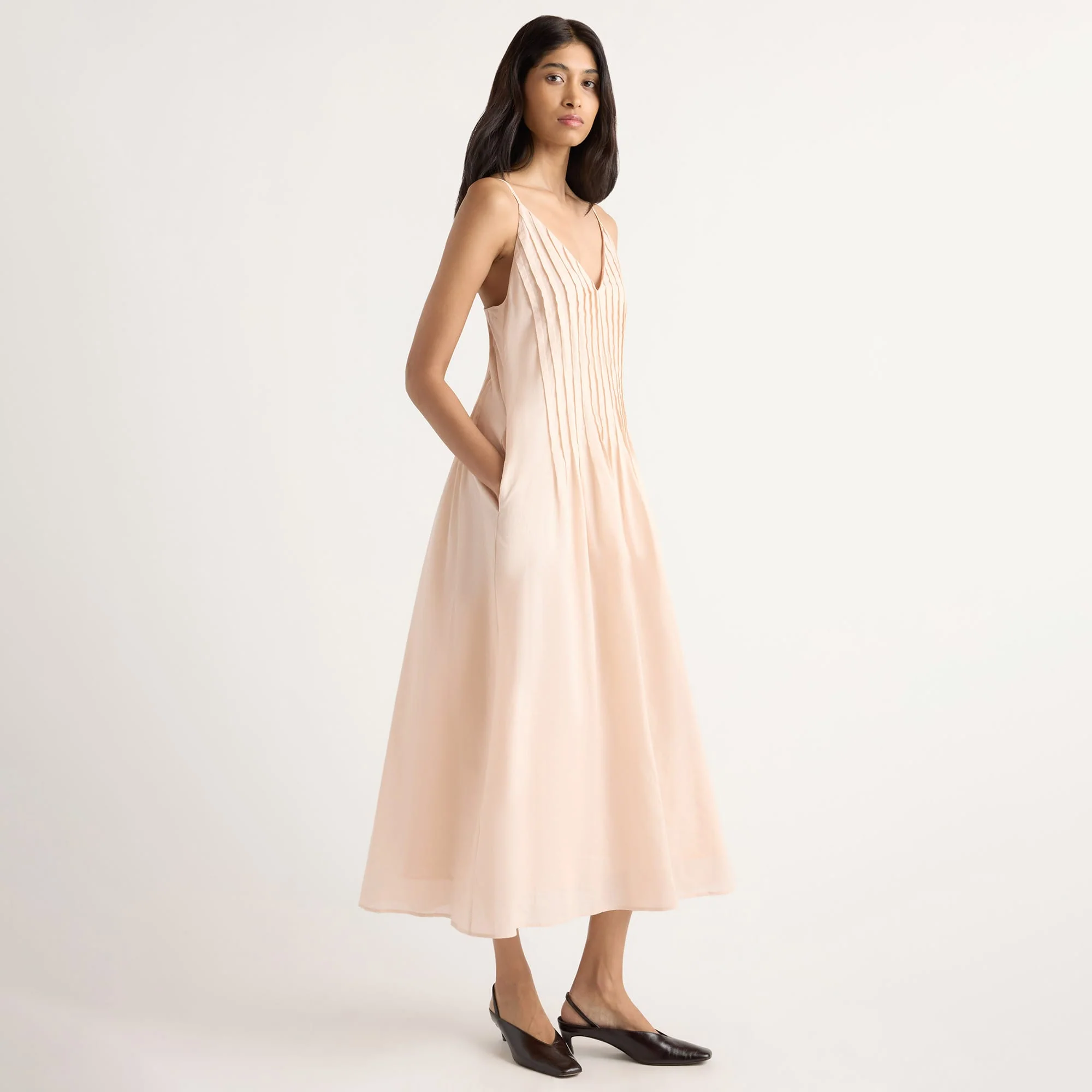 Naomi Pleated Linen-Cotton Dress
