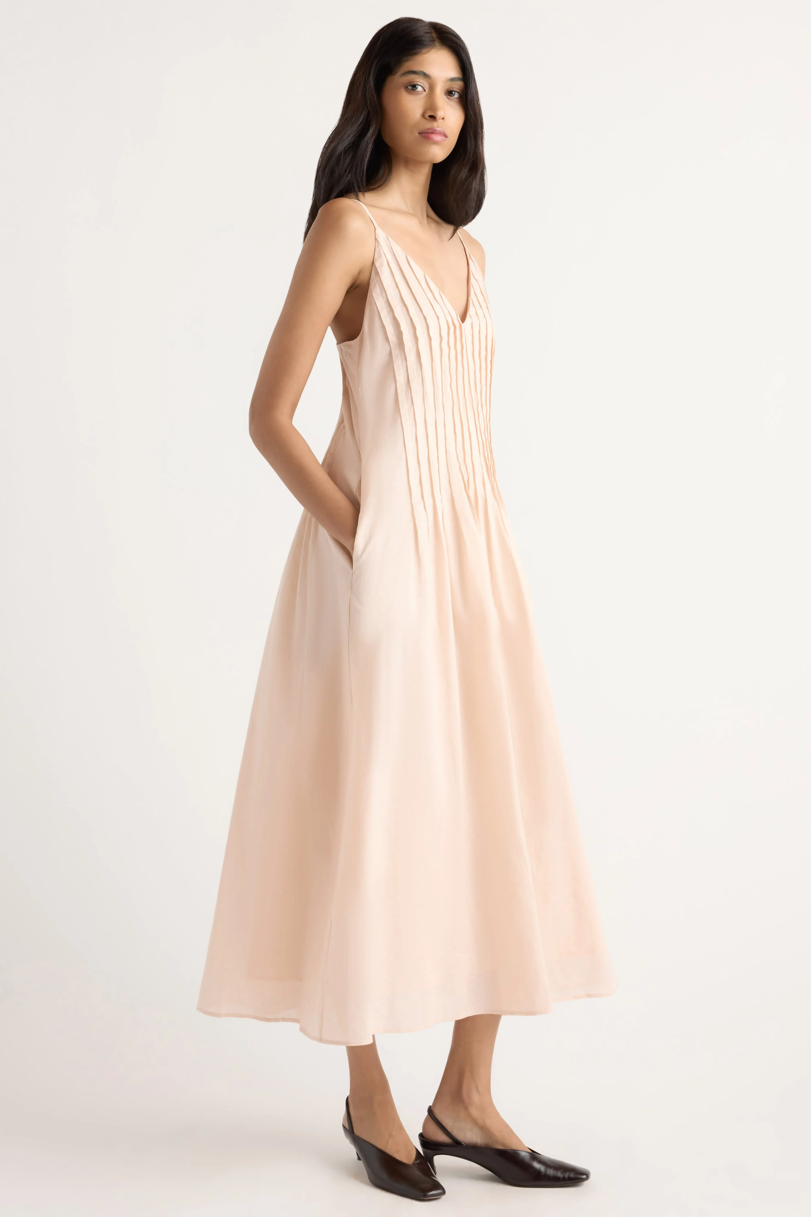 Naomi Pleated Linen-Cotton Dress - Image 2