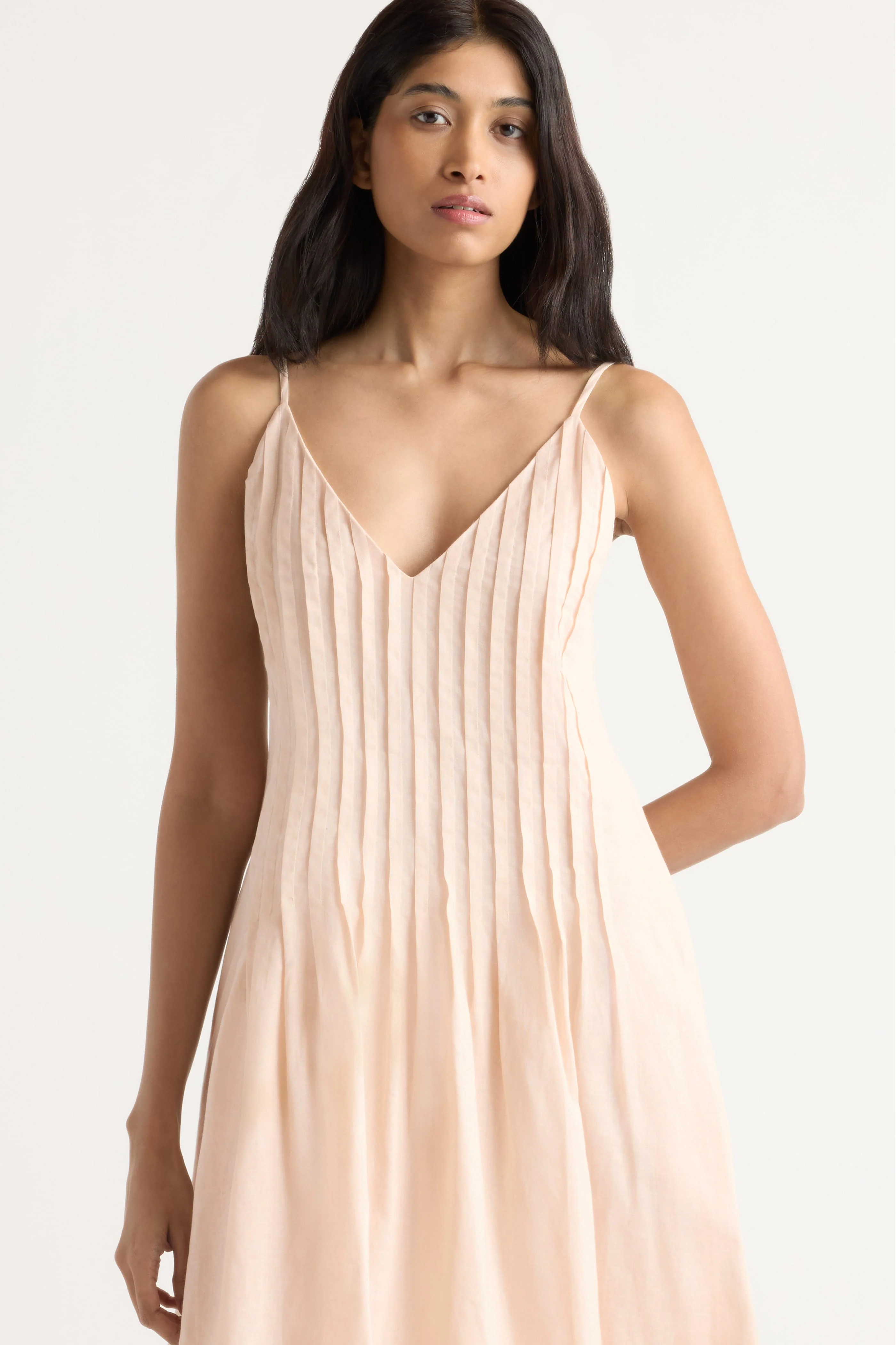 Naomi Pleated Linen-Cotton Dress - Image 3