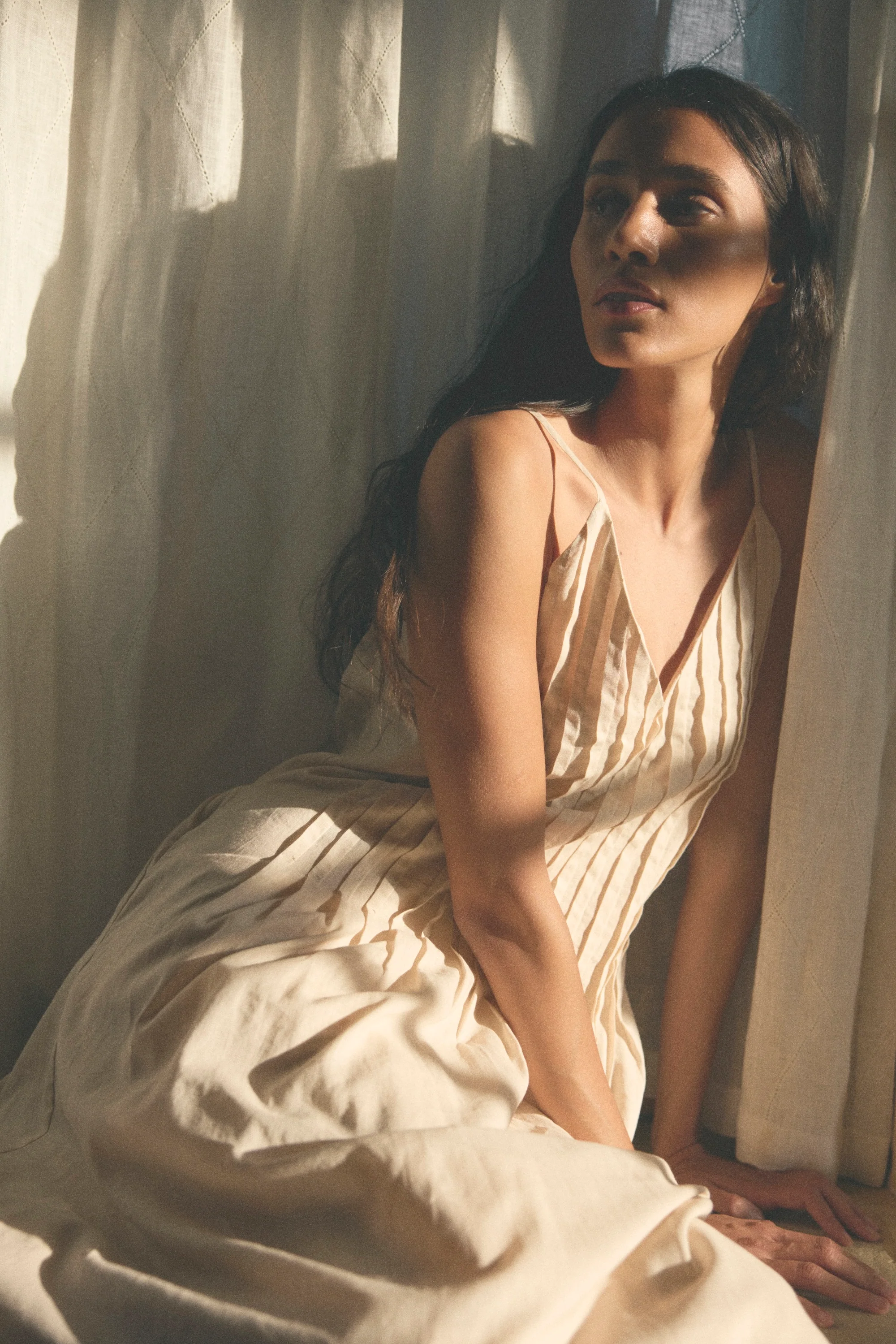 Naomi Pleated Linen-Cotton Dress - Image 8