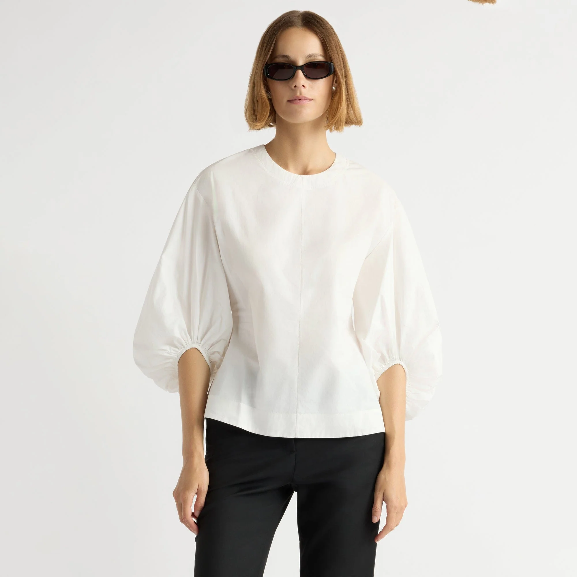 Odessa Sculpted Balloon-Sleeve Blouse