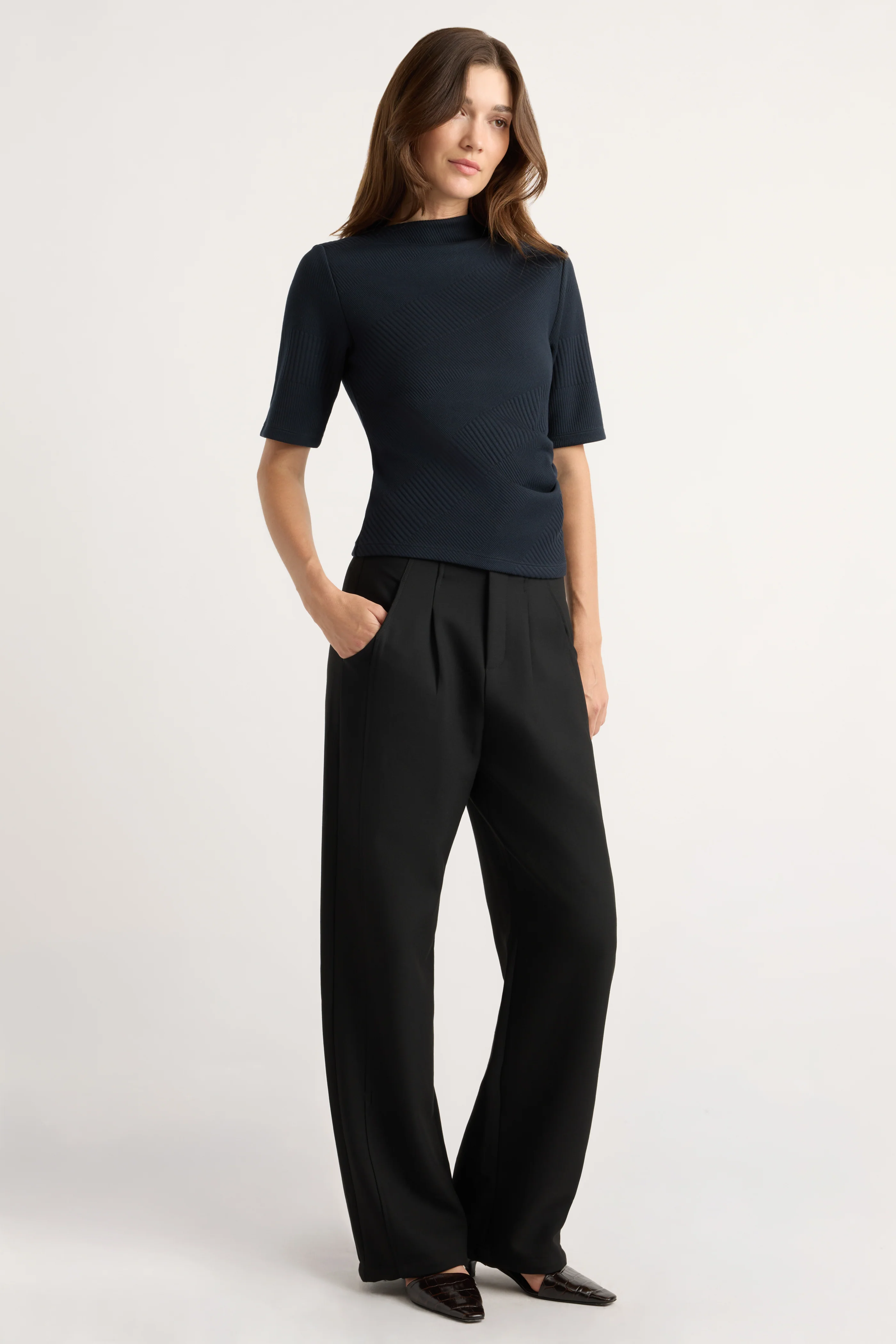 Pauline Ribbed Asymmetric-Neck Top - Image 3