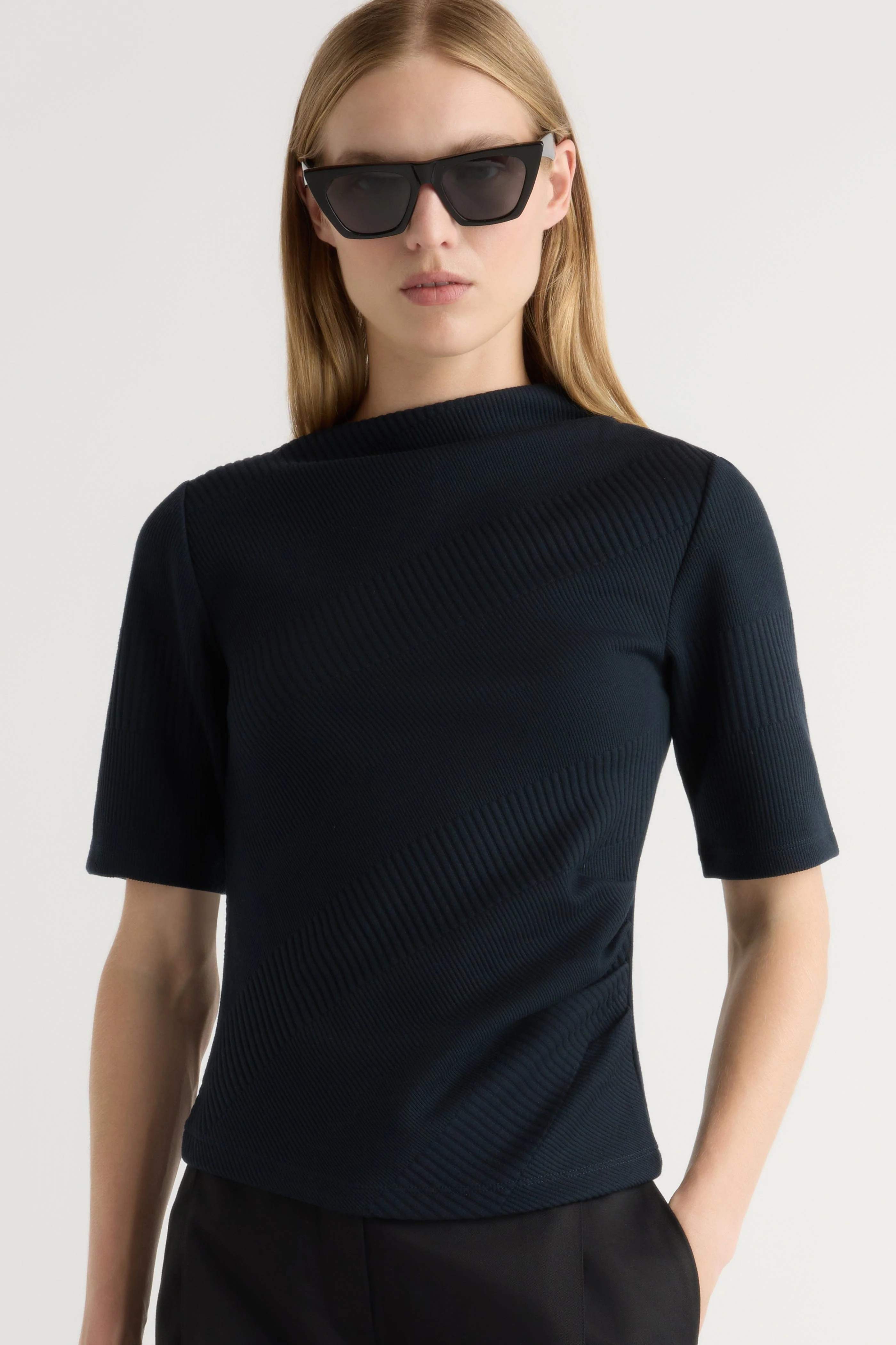 Pauline Ribbed Asymmetric-Neck Top - Image 7