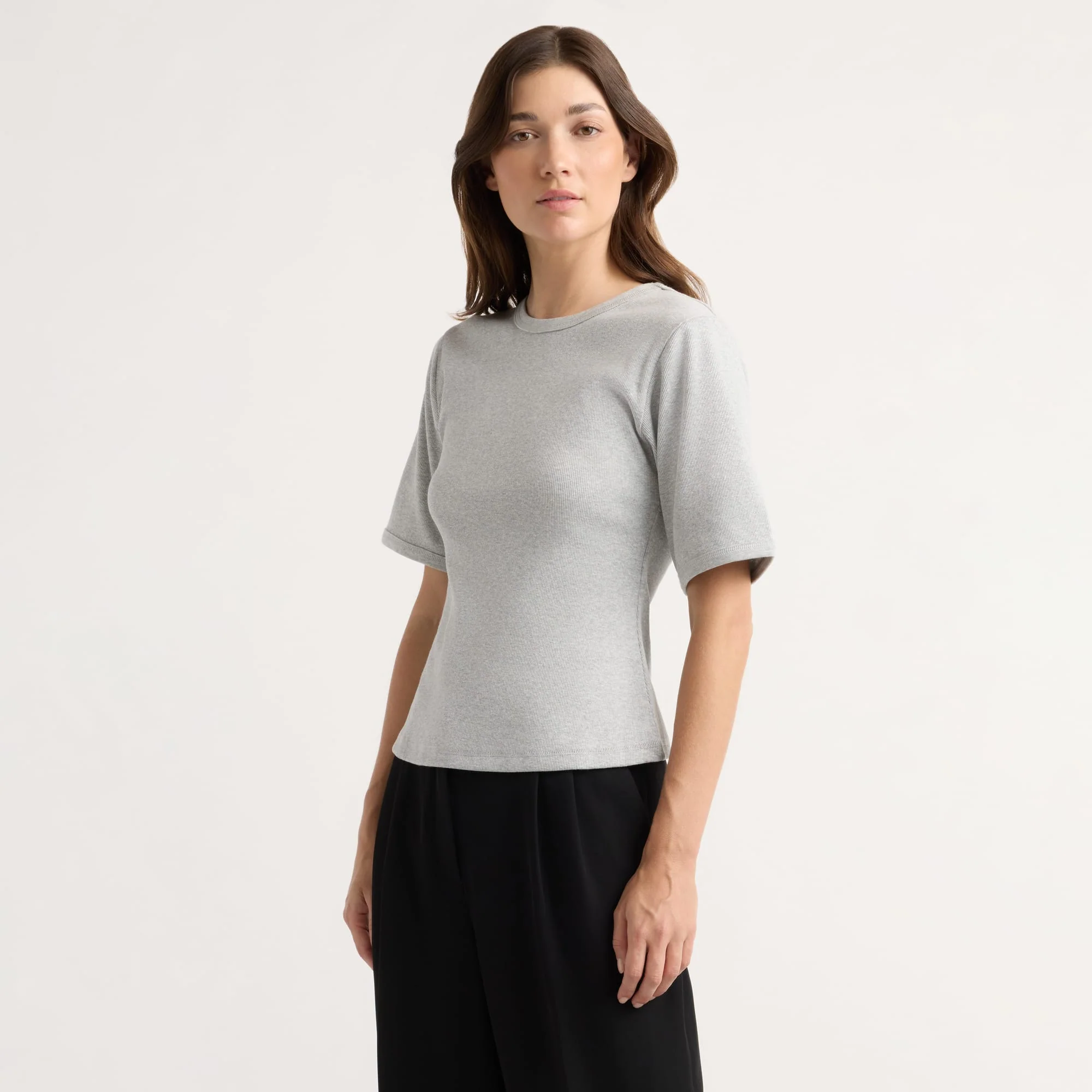 Reanne Ribbed Sculpted Crew-Neck Tee