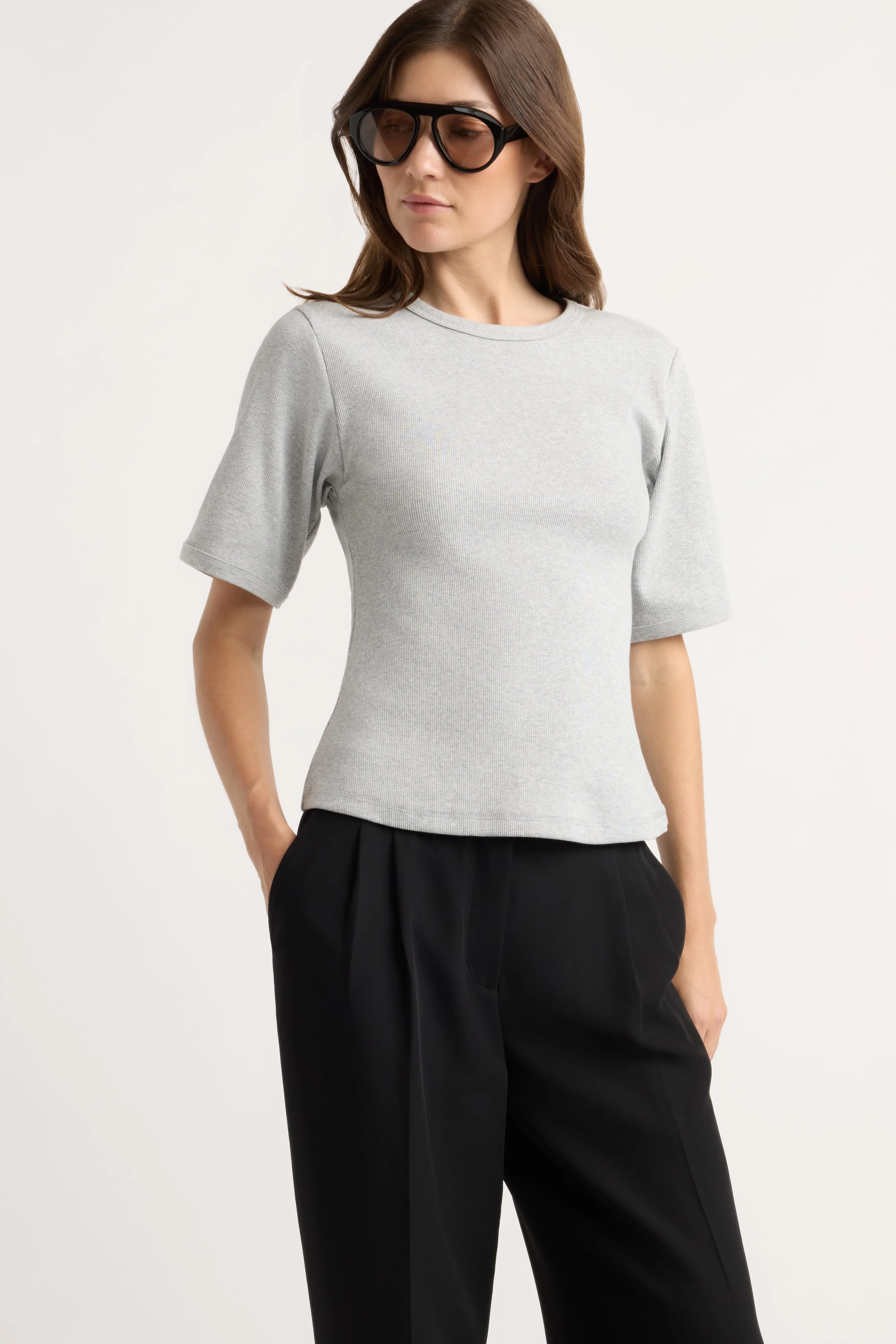 Reanne Ribbed Sculpted Crew-Neck Tee - Image 4