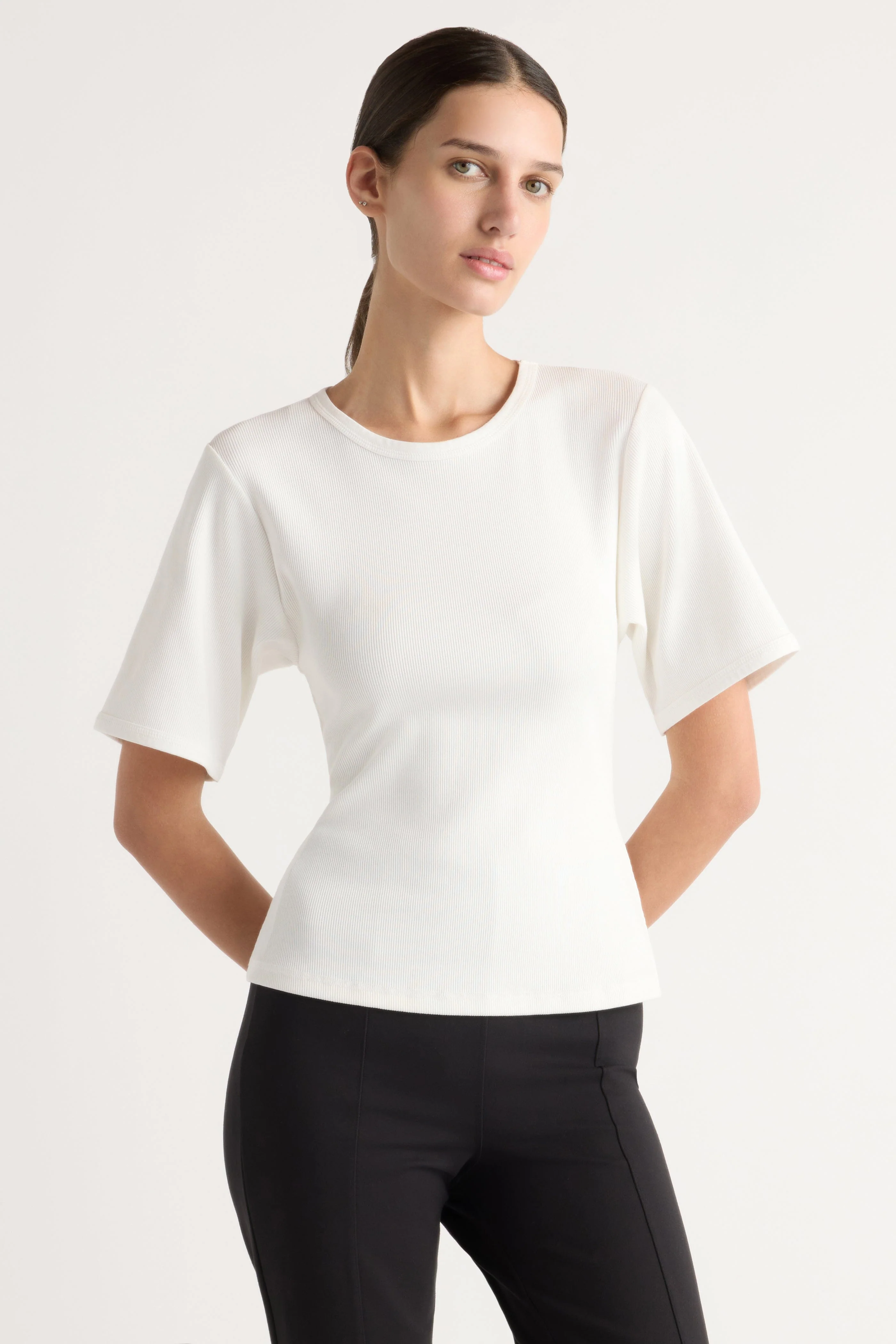 Reanne Ribbed Sculpted Crew-Neck Tee - Image 4